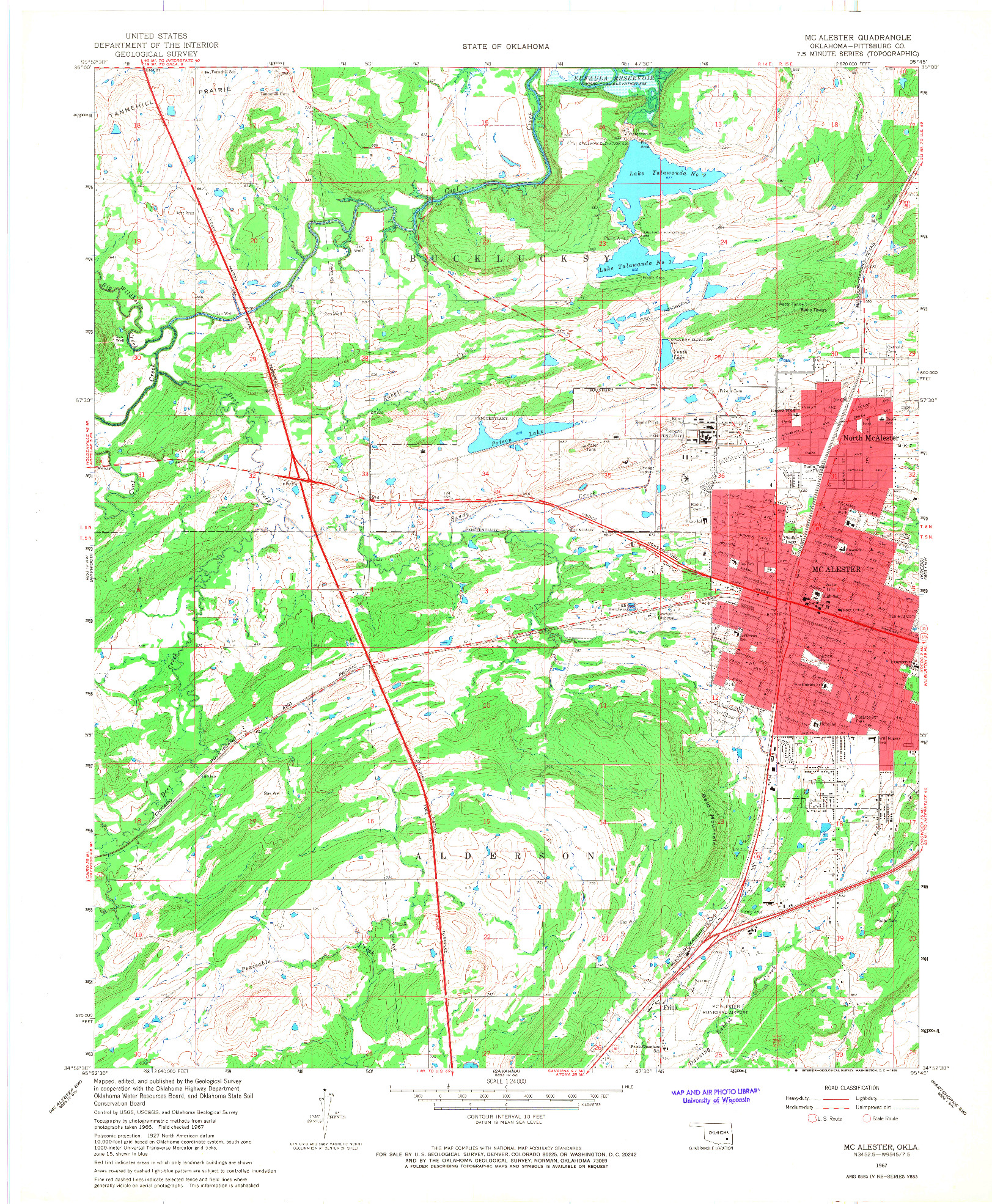 USGS 1:24000-SCALE QUADRANGLE FOR MC ALESTER, OK 1967