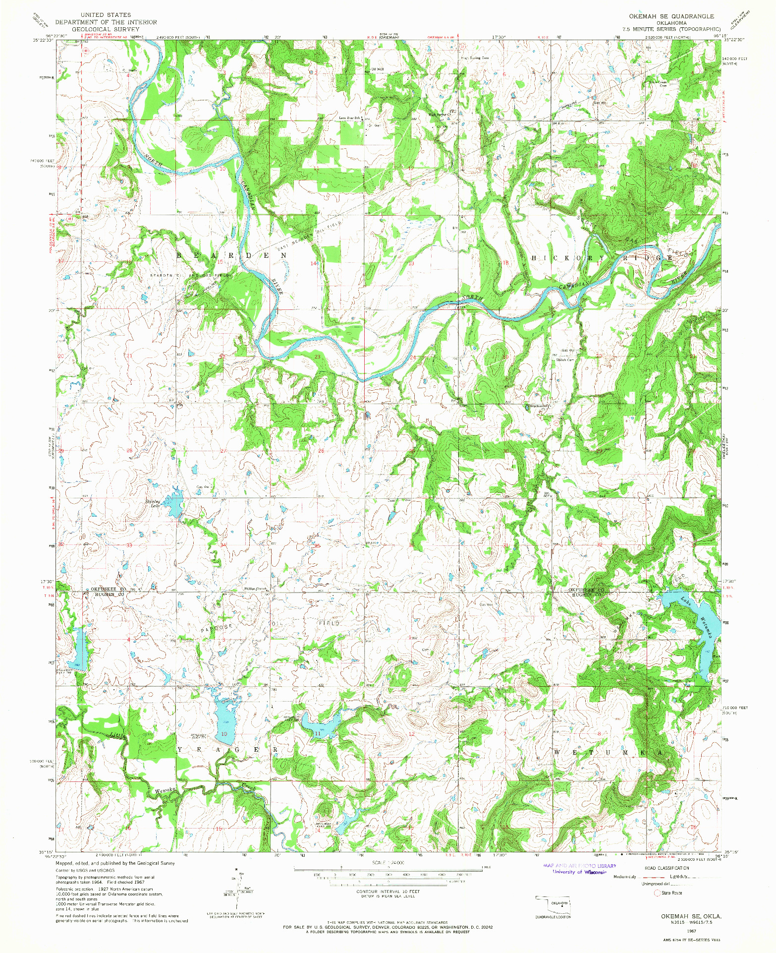 USGS 1:24000-SCALE QUADRANGLE FOR OKEMAH SE, OK 1967