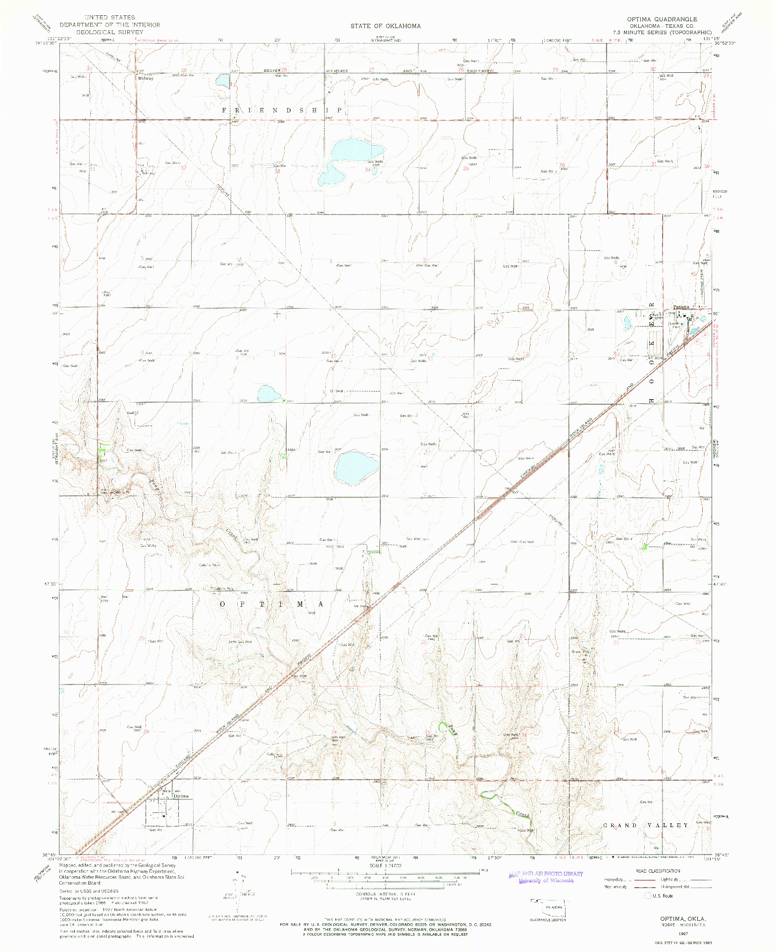 USGS 1:24000-SCALE QUADRANGLE FOR OPTIMA, OK 1967