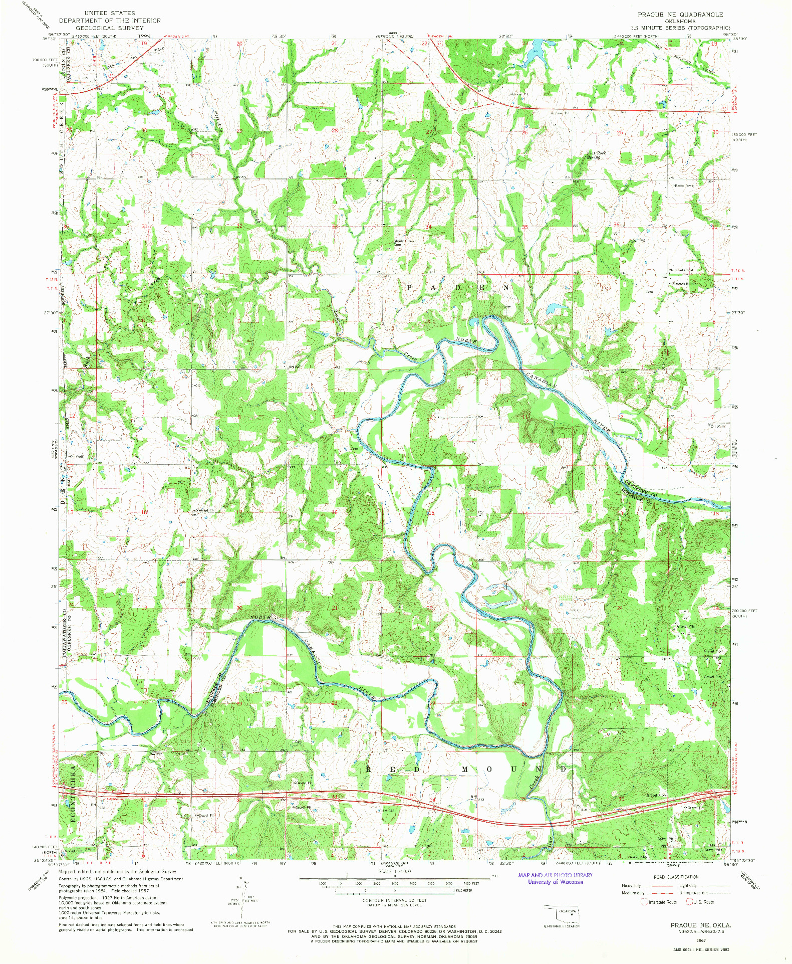 USGS 1:24000-SCALE QUADRANGLE FOR PRAGUE NE, OK 1967