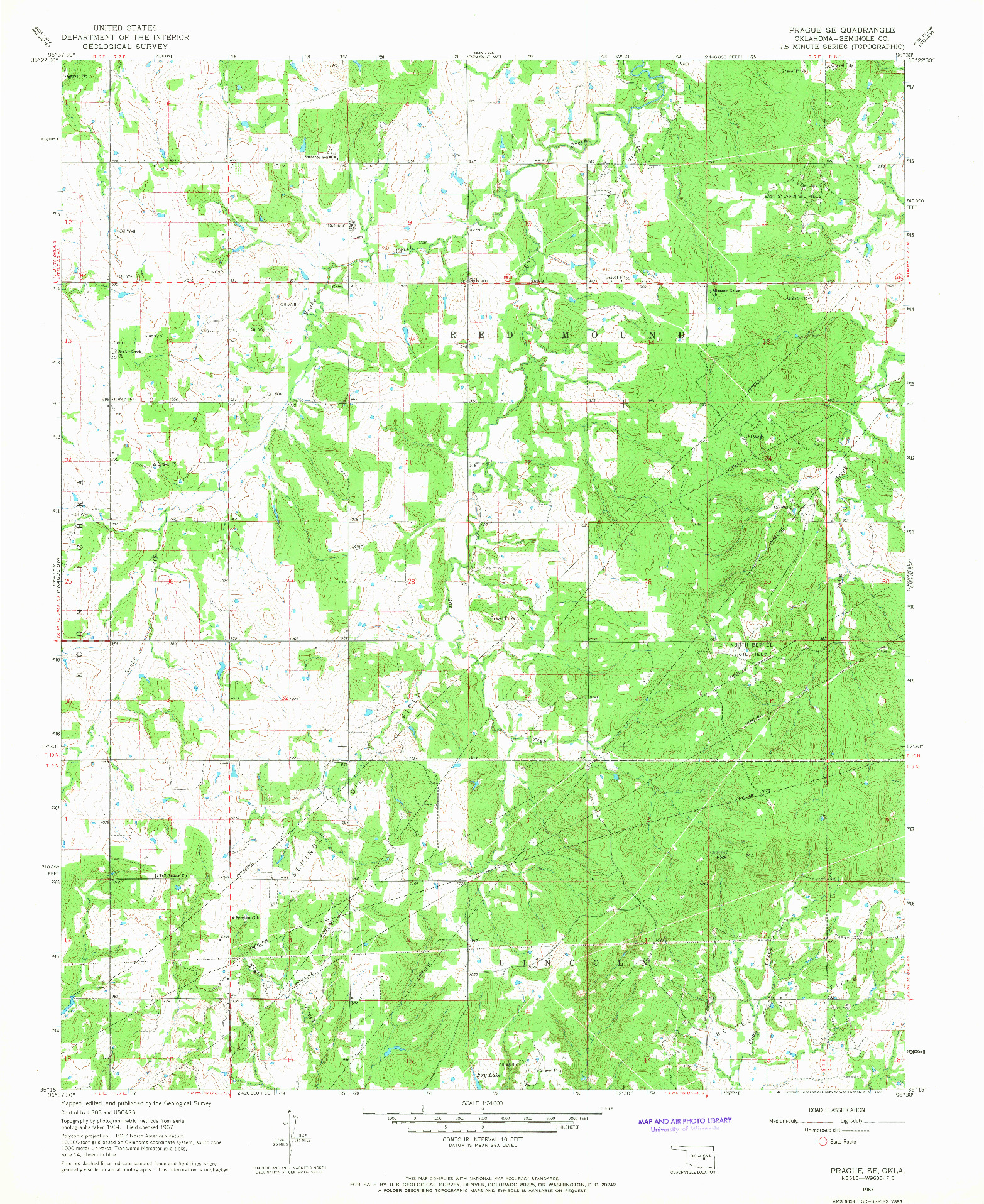 USGS 1:24000-SCALE QUADRANGLE FOR PRAGUE SE, OK 1967