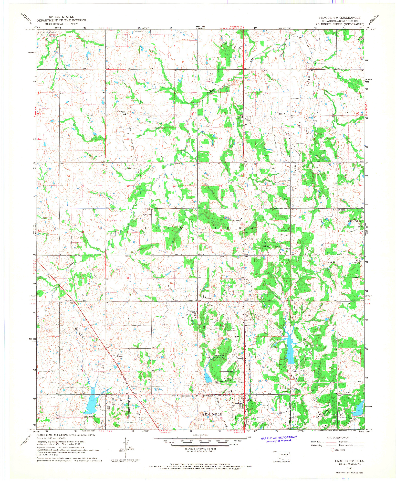 USGS 1:24000-SCALE QUADRANGLE FOR PRAGUE SW, OK 1967