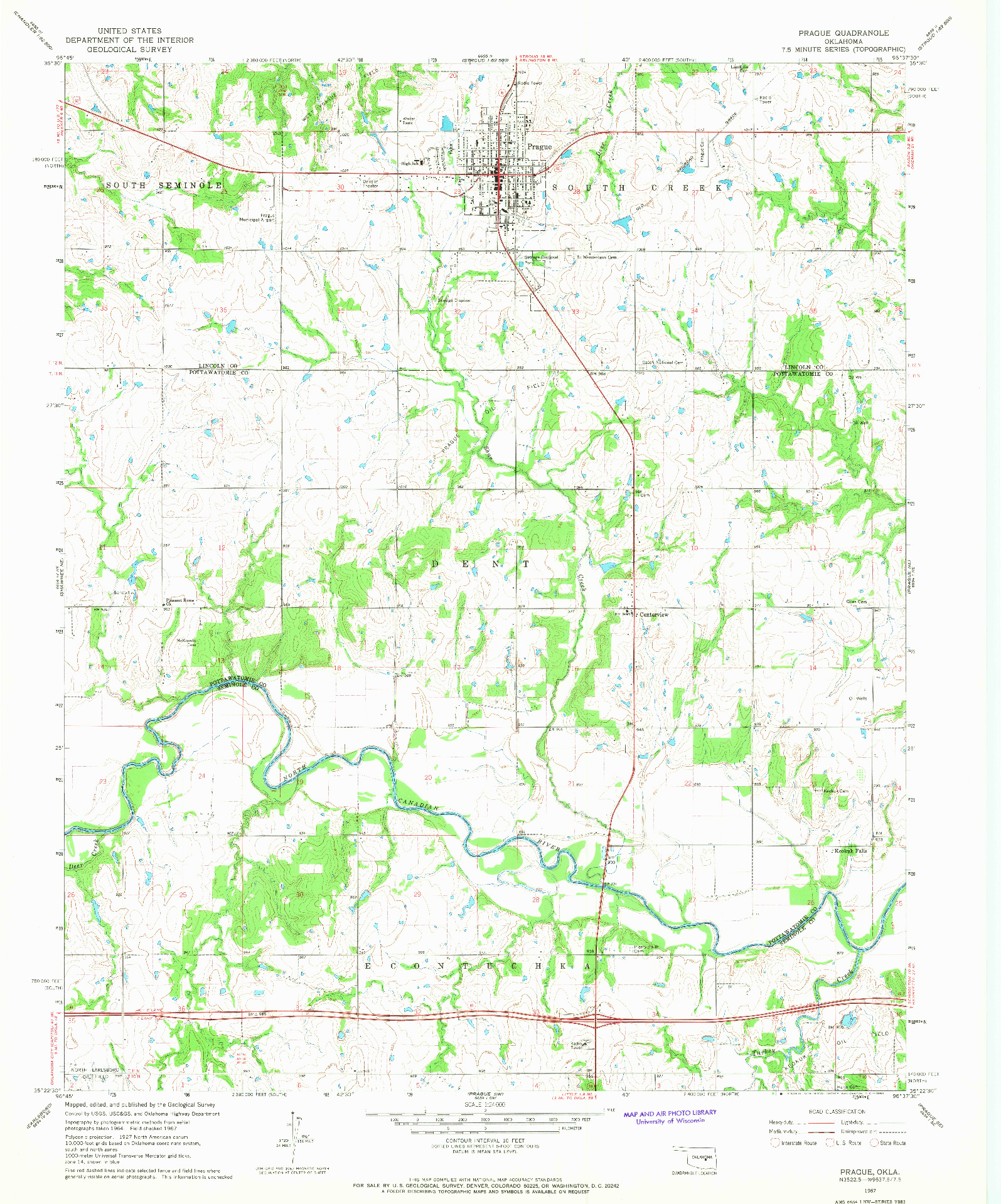 USGS 1:24000-SCALE QUADRANGLE FOR PRAGUE, OK 1967