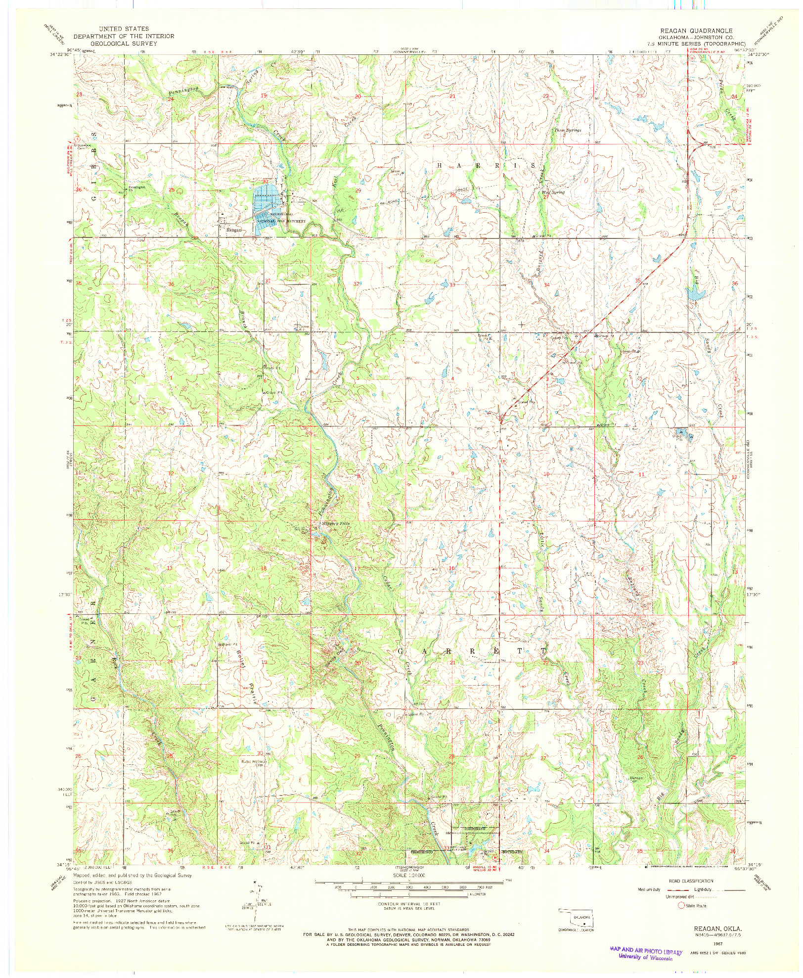 USGS 1:24000-SCALE QUADRANGLE FOR REAGAN, OK 1967