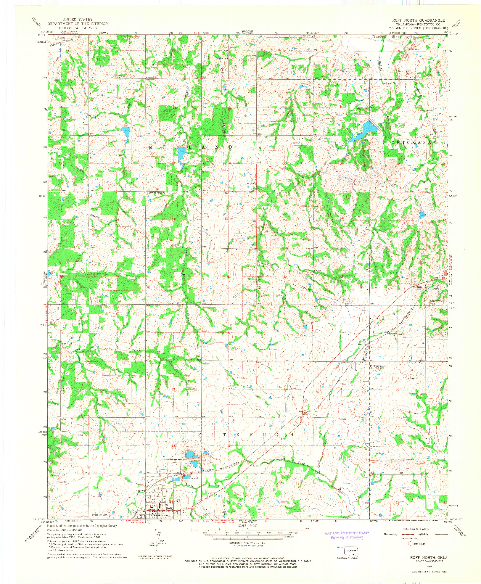 USGS 1:24000-SCALE QUADRANGLE FOR ROFF NORTH, OK 1967