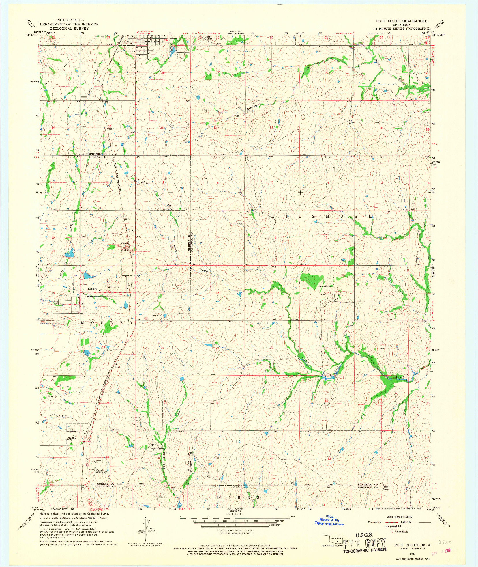 USGS 1:24000-SCALE QUADRANGLE FOR ROFF SOUTH, OK 1967