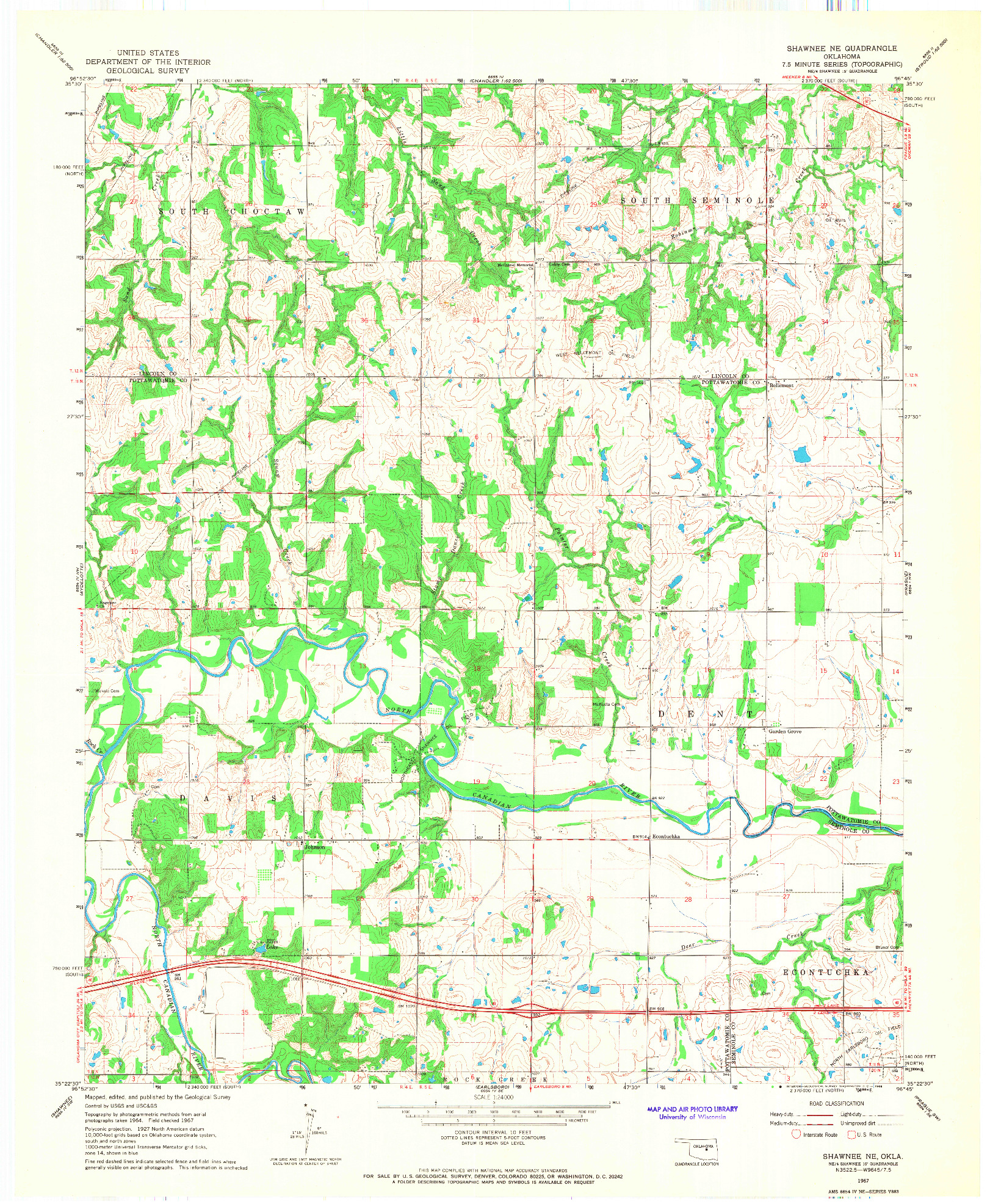 USGS 1:24000-SCALE QUADRANGLE FOR SHAWNEE NE, OK 1967