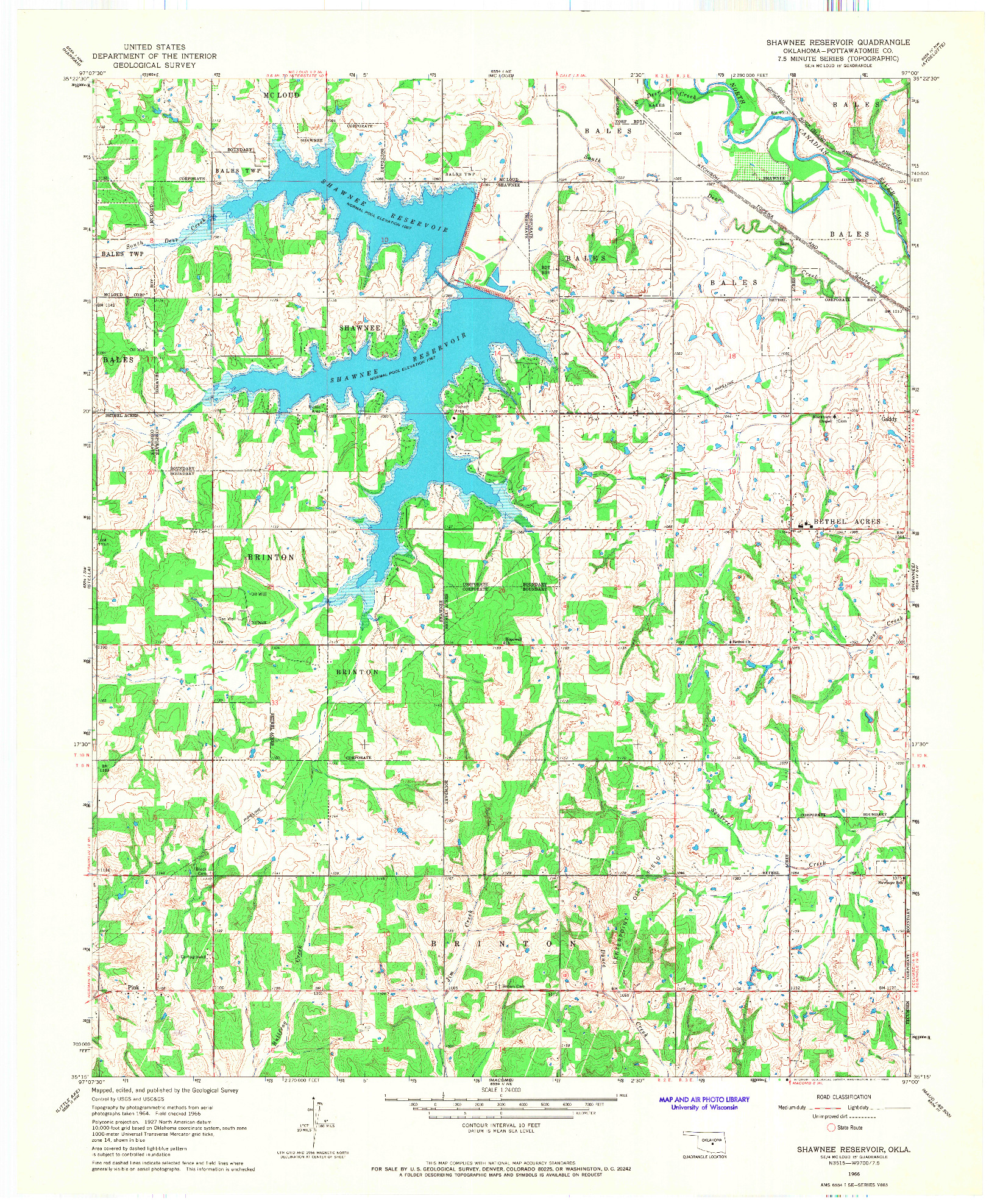 USGS 1:24000-SCALE QUADRANGLE FOR SHAWNEE RESERVOIR, OK 1966