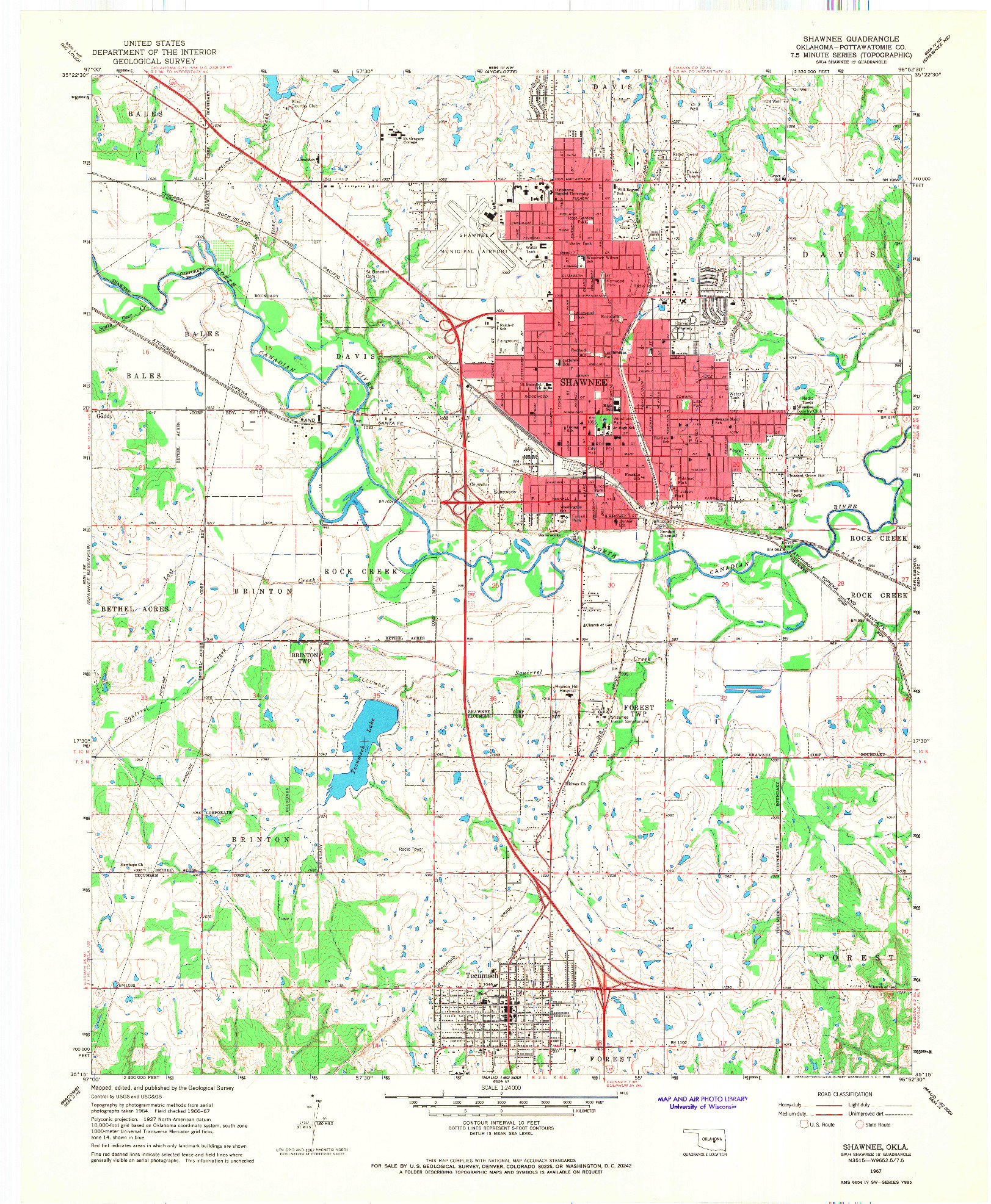 USGS 1:24000-SCALE QUADRANGLE FOR SHAWNEE, OK 1967