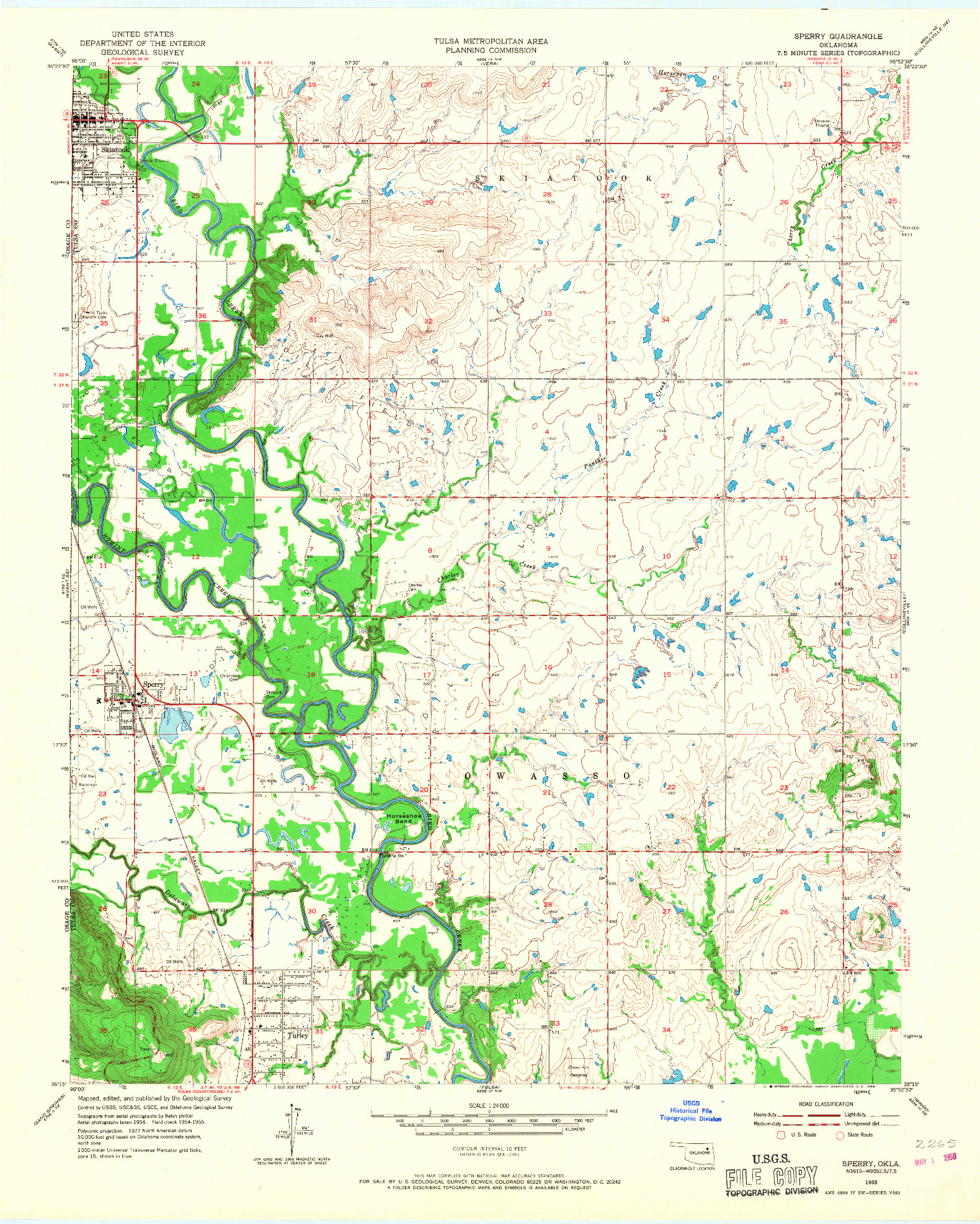 USGS 1:24000-SCALE QUADRANGLE FOR SPERRY, OK 1955