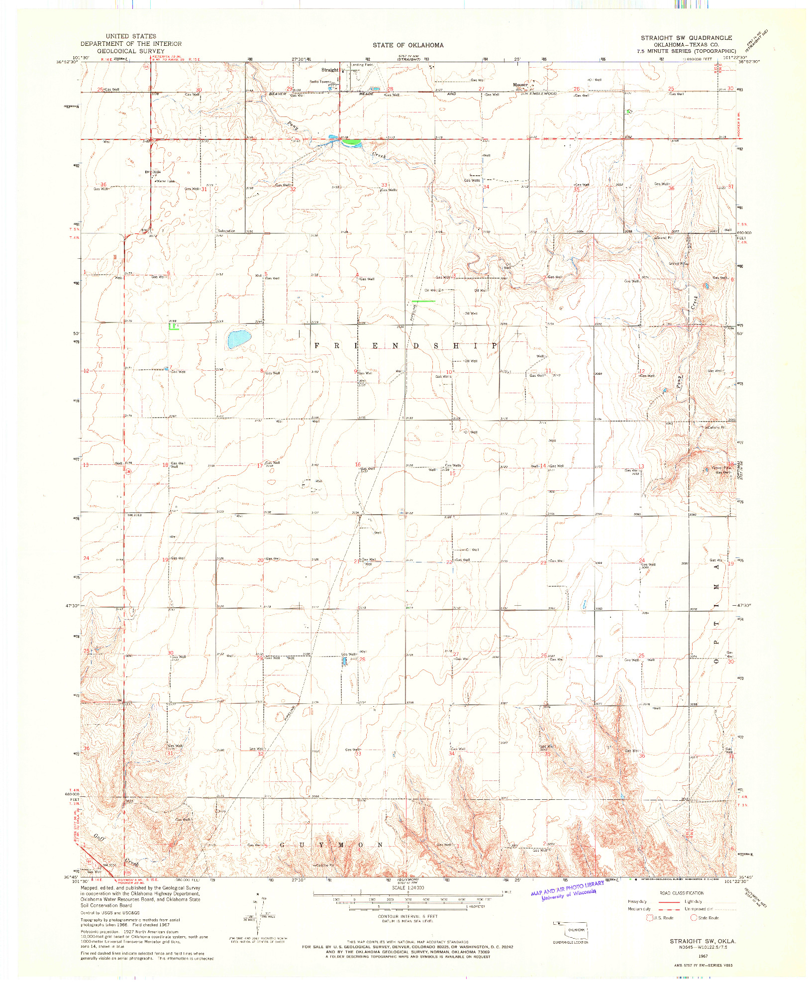 USGS 1:24000-SCALE QUADRANGLE FOR STRAIGHT SW, OK 1967
