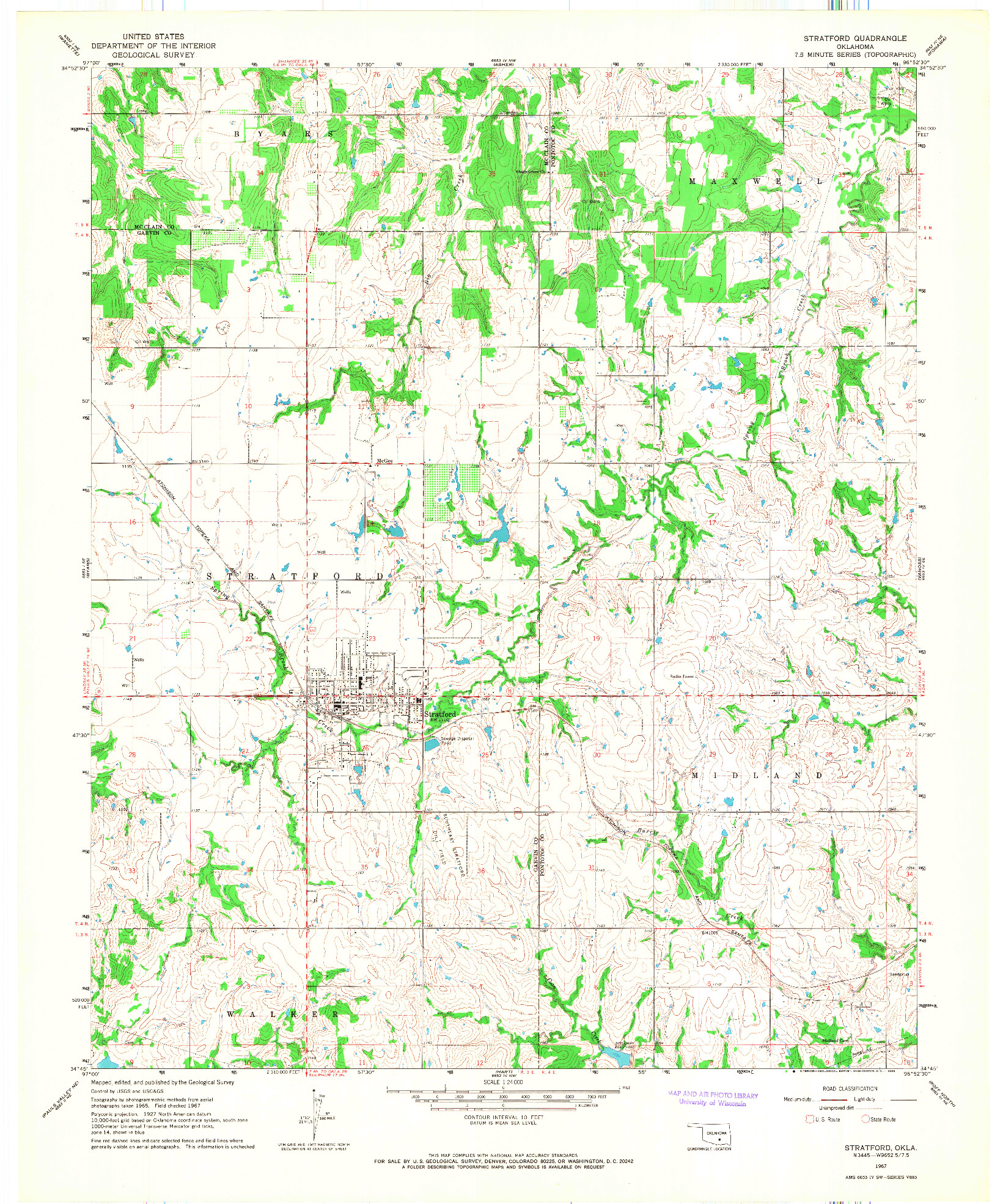 USGS 1:24000-SCALE QUADRANGLE FOR STRATFORD, OK 1967