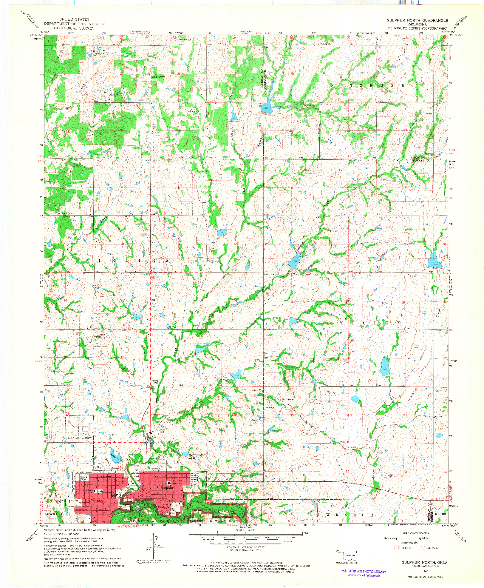 USGS 1:24000-SCALE QUADRANGLE FOR SULPHUR NORTH, OK 1967