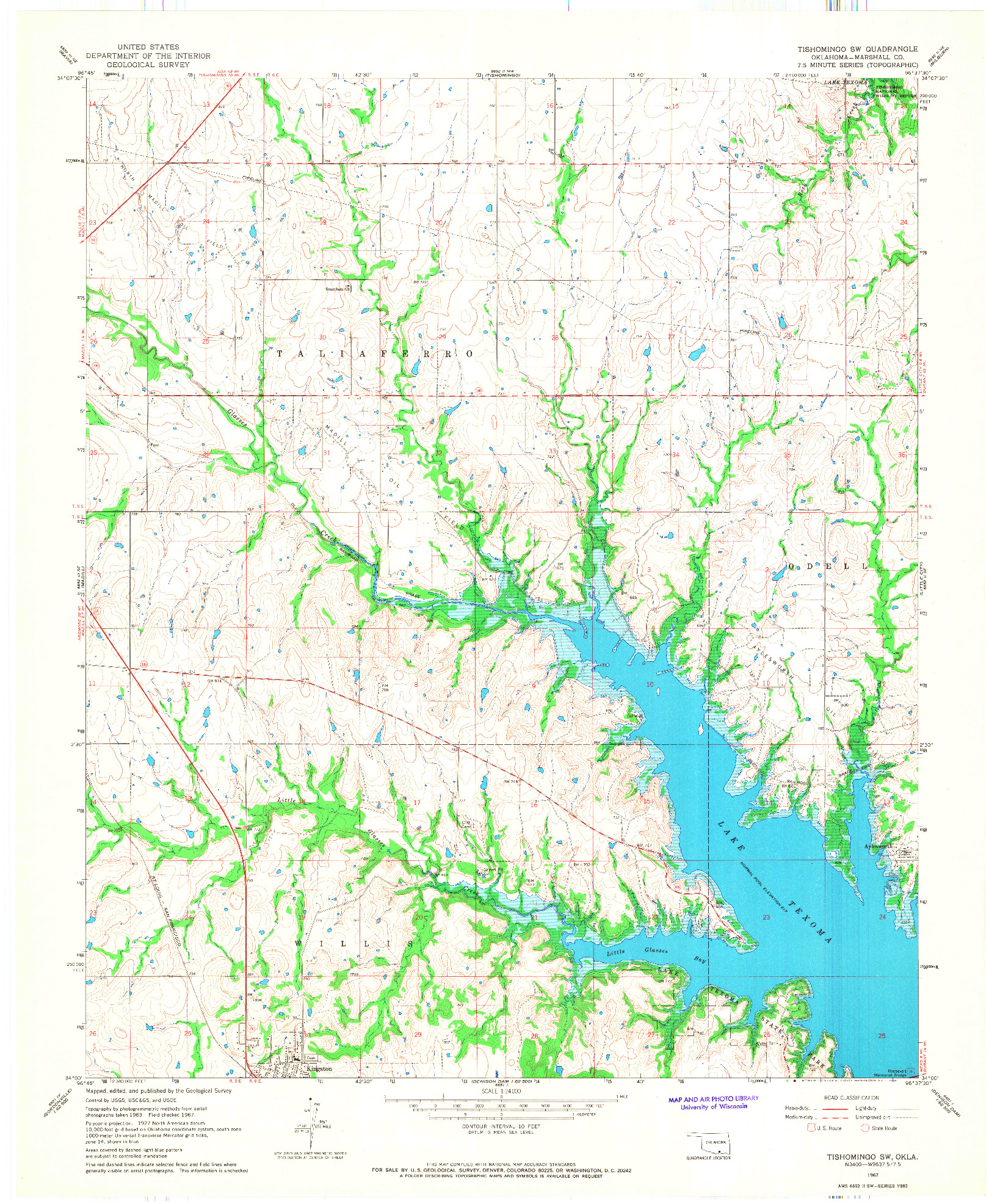 USGS 1:24000-SCALE QUADRANGLE FOR TISHOMINGO SW, OK 1967