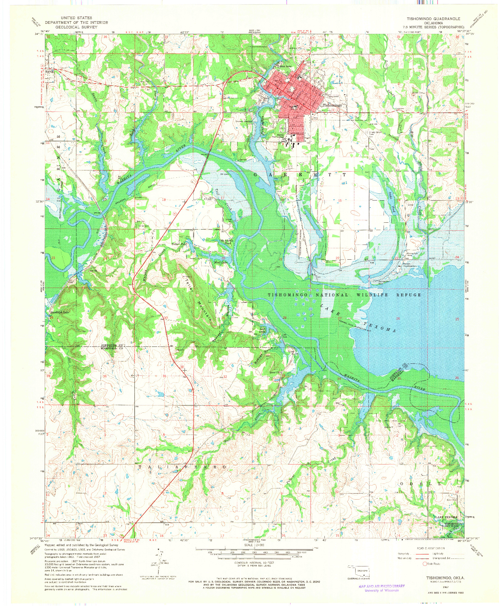 USGS 1:24000-SCALE QUADRANGLE FOR TISHOMINGO, OK 1967
