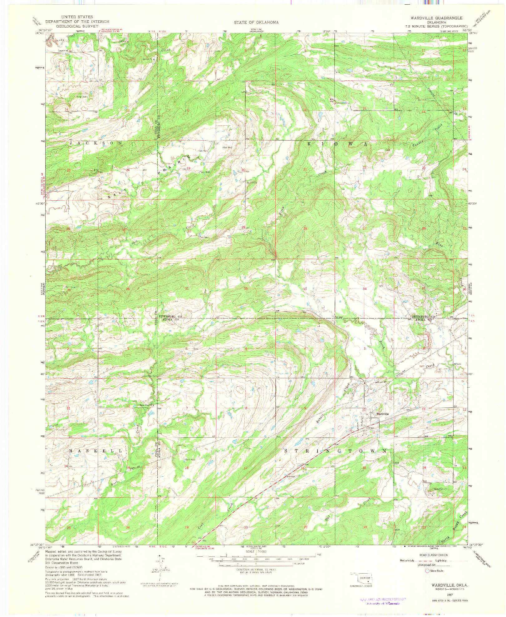 USGS 1:24000-SCALE QUADRANGLE FOR WARDVILLE, OK 1967