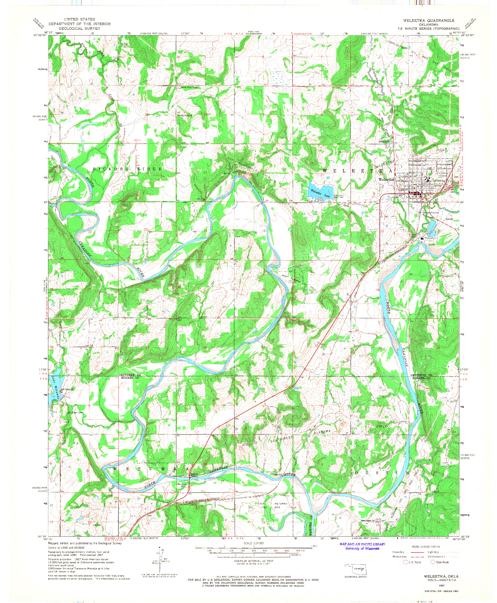 USGS 1:24000-SCALE QUADRANGLE FOR WELEETKA, OK 1967
