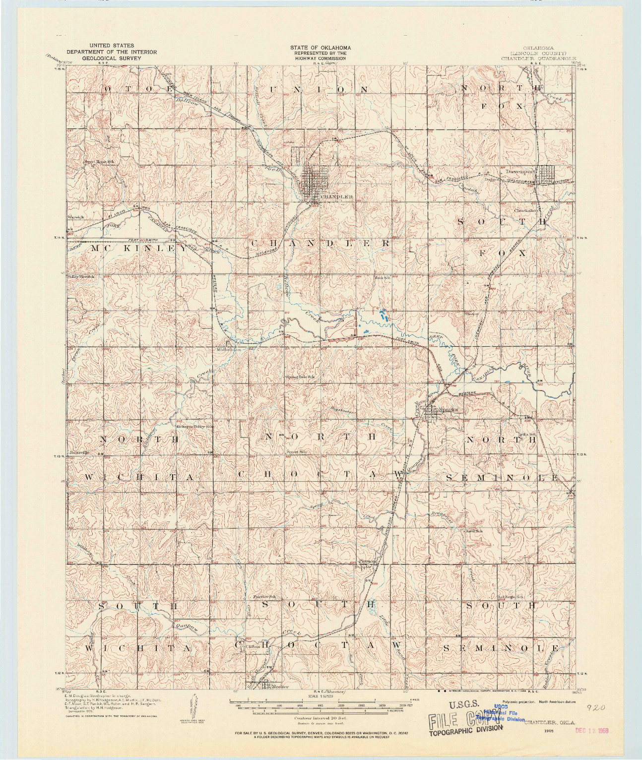 USGS 1:62500-SCALE QUADRANGLE FOR CHANDLER, OK 1905