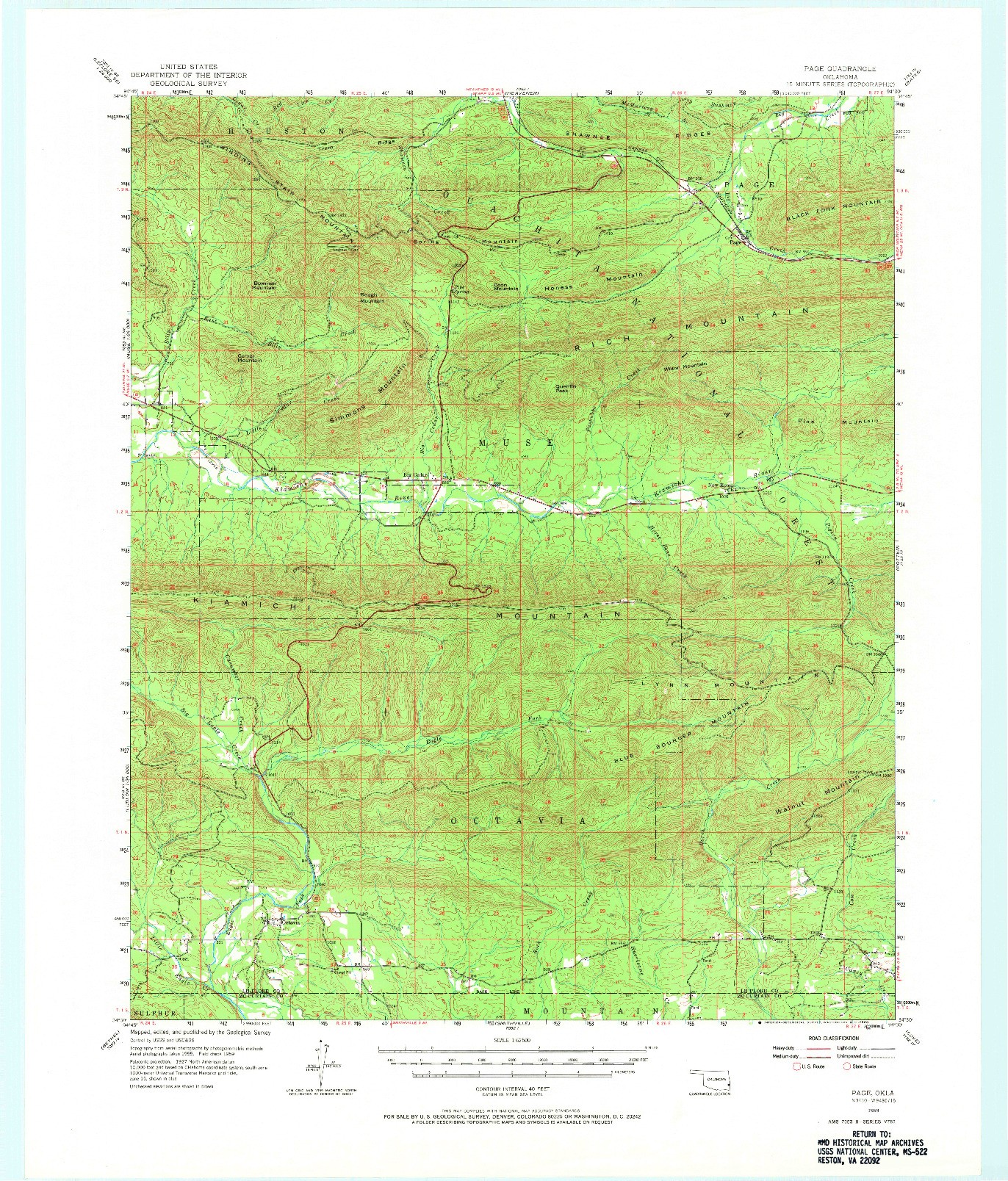 USGS 1:62500-SCALE QUADRANGLE FOR PAGE, OK 1959