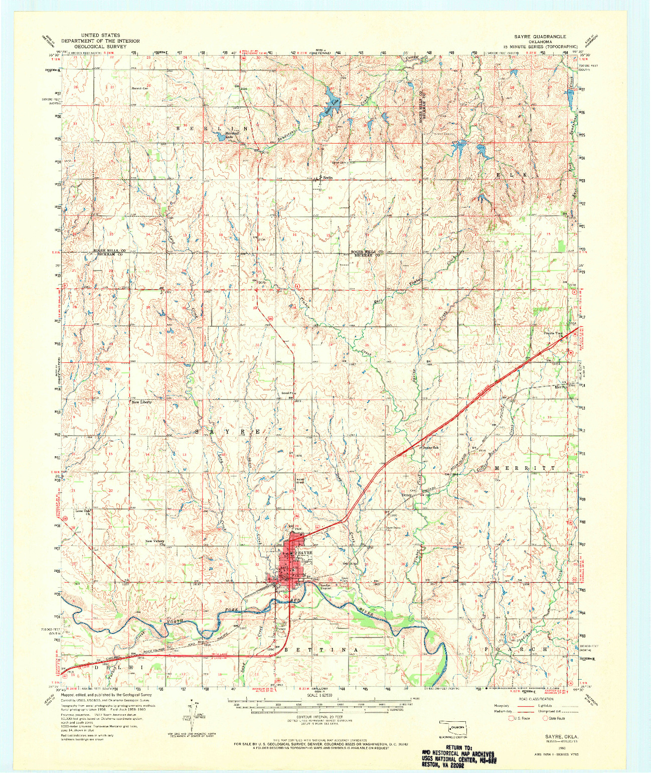 USGS 1:62500-SCALE QUADRANGLE FOR SAYRE, OK 1960