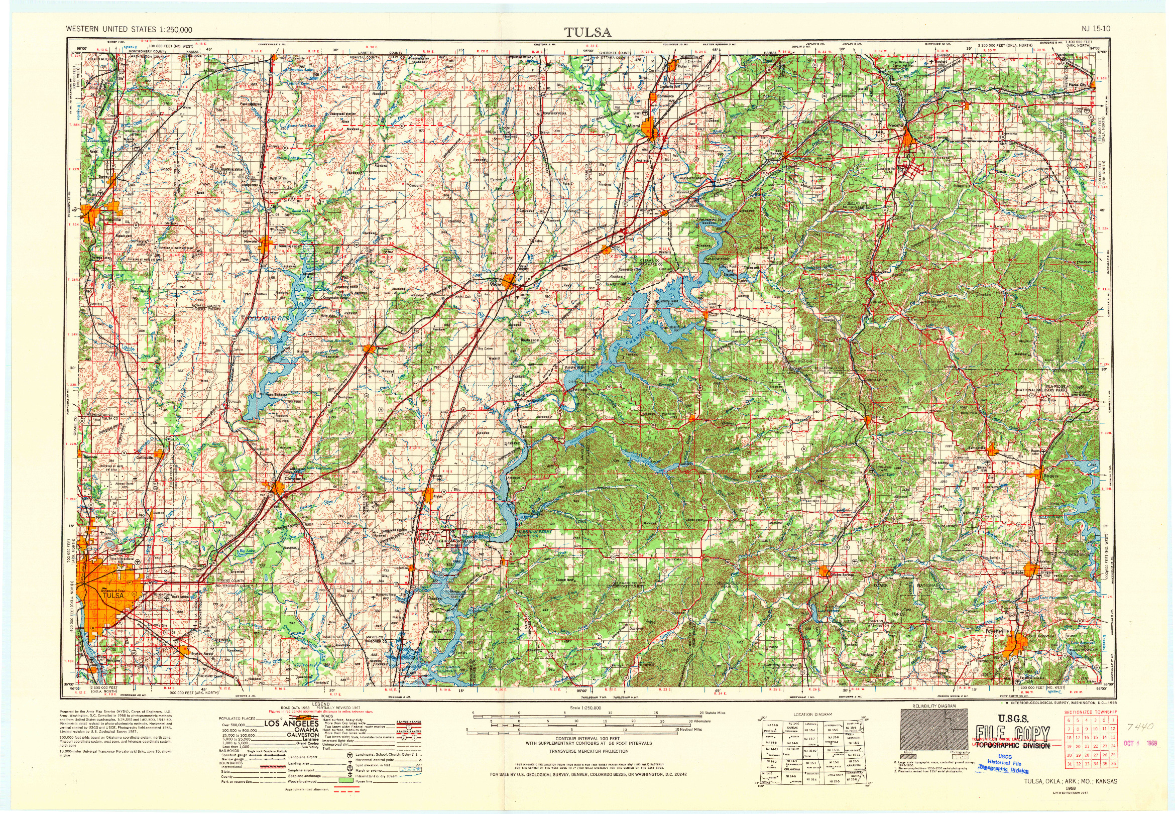 USGS 1:250000-SCALE QUADRANGLE FOR TULSA, OK 1958