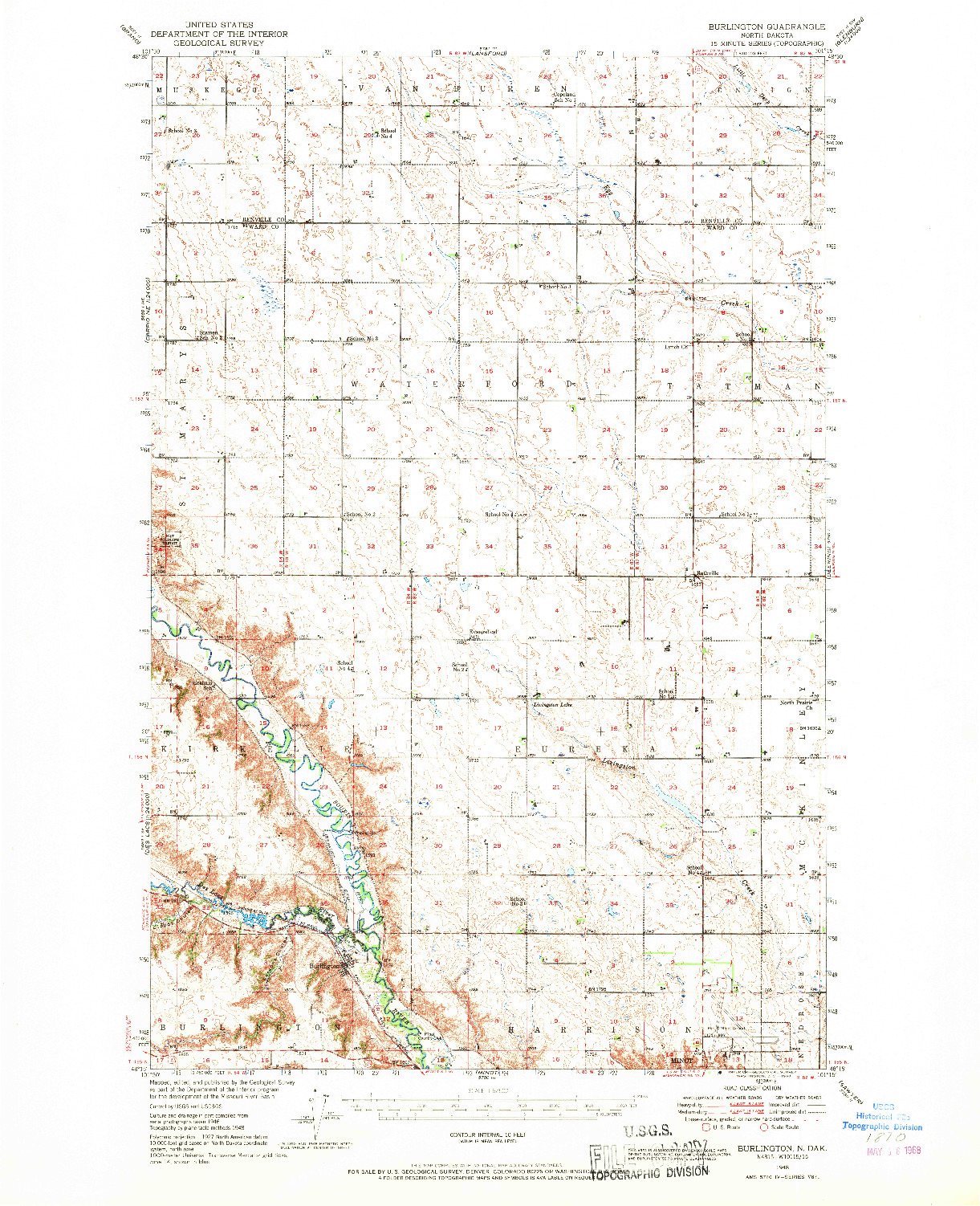 USGS 1:62500-SCALE QUADRANGLE FOR BURLINGTON, ND 1948