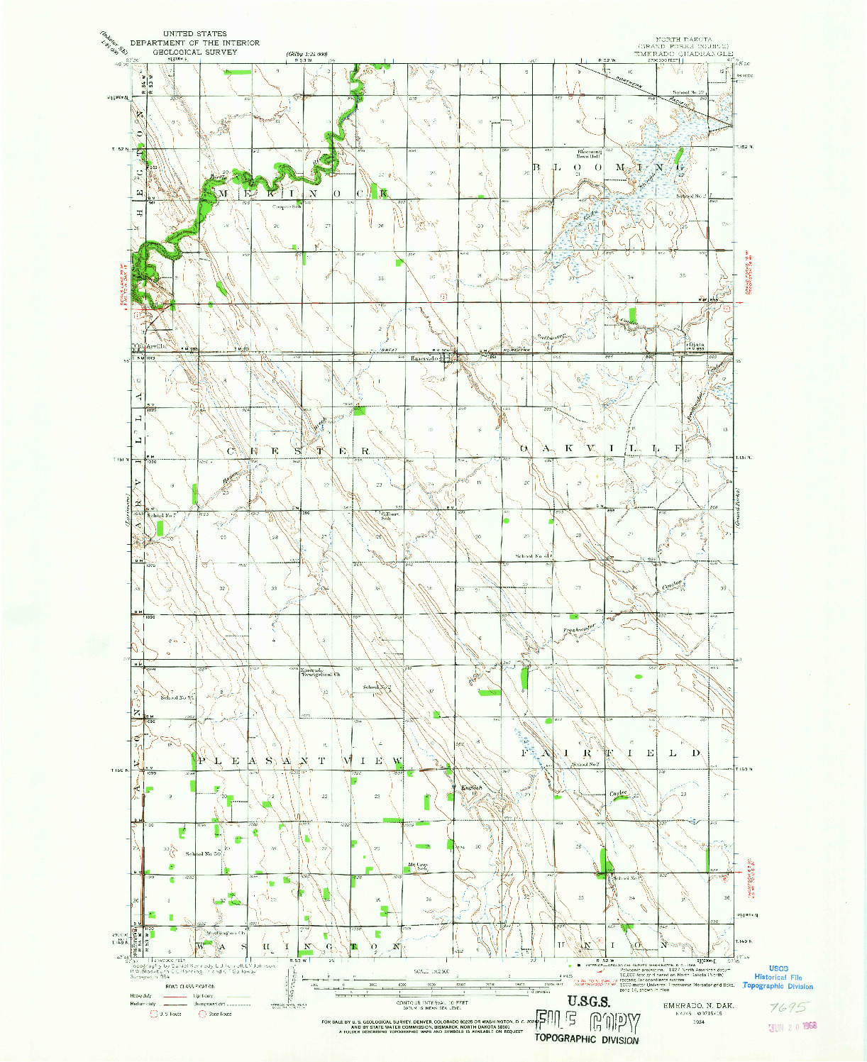 USGS 1:62500-SCALE QUADRANGLE FOR EMERADO, ND 1934