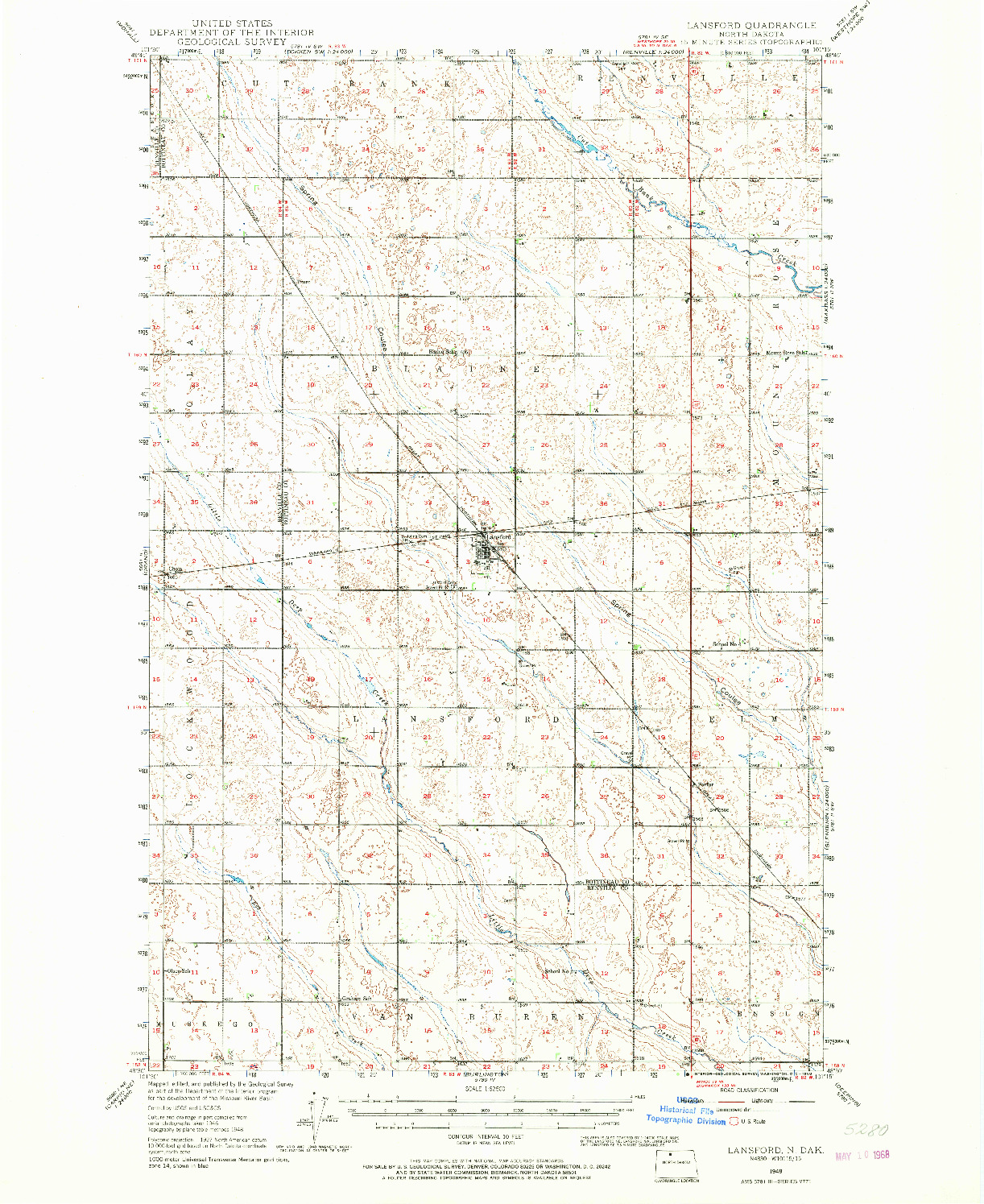 USGS 1:62500-SCALE QUADRANGLE FOR LANSFORD, ND 1948