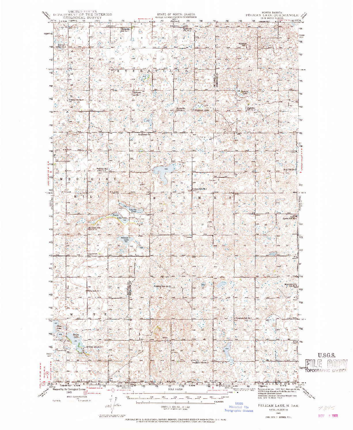 USGS 1:62500-SCALE QUADRANGLE FOR PELICAN LAKE, ND 1945