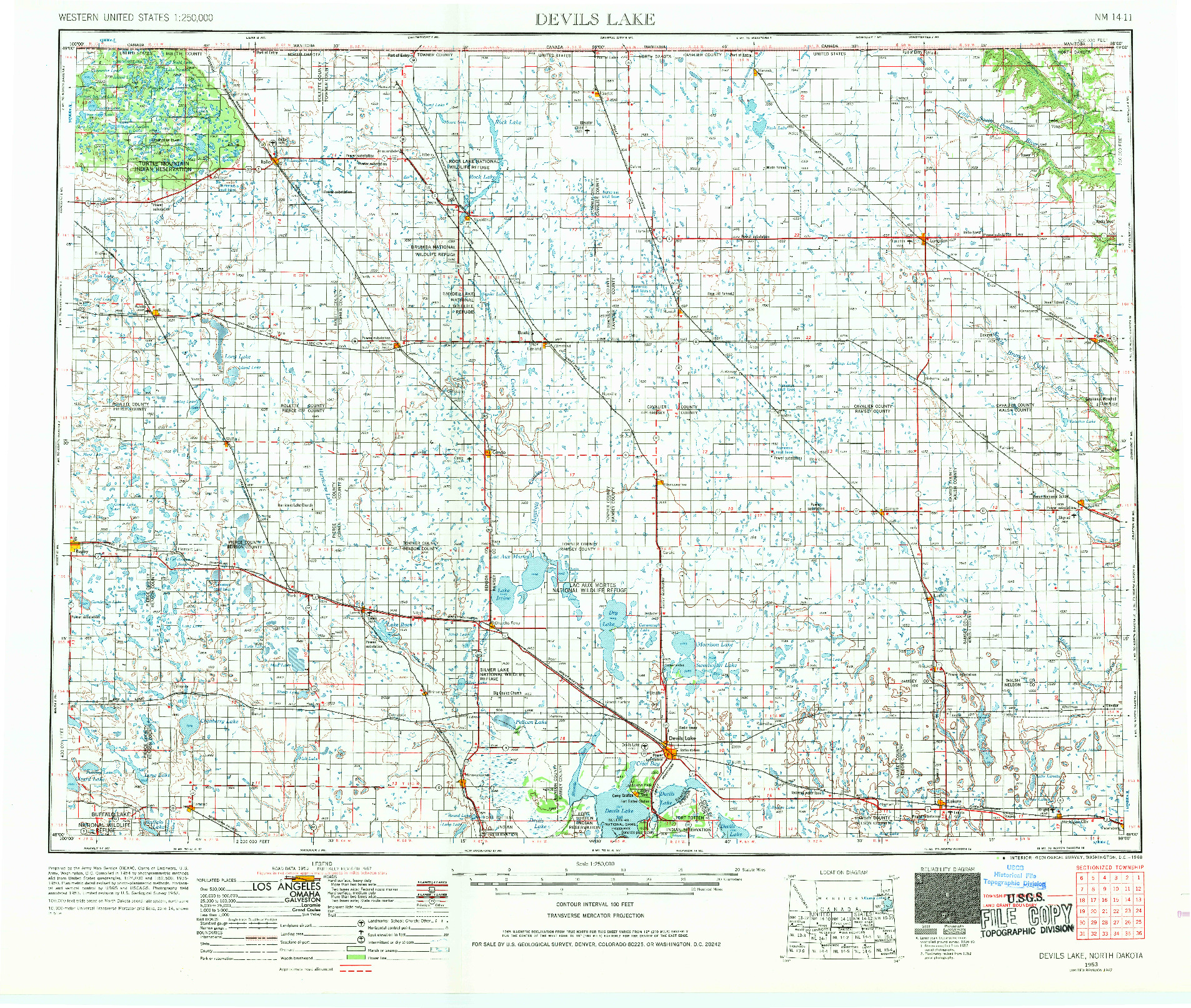 USGS 1:250000-SCALE QUADRANGLE FOR DEVILS LAKE, ND 1953