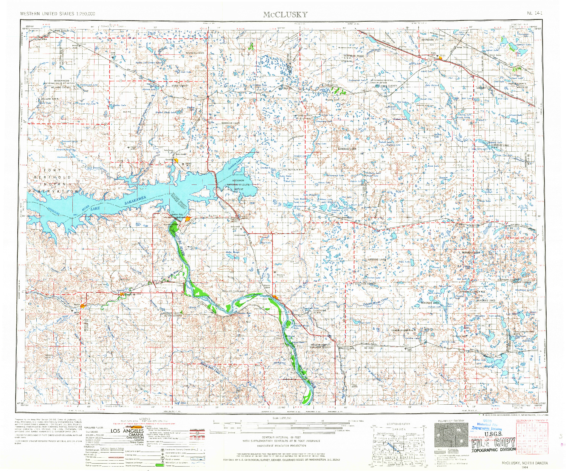 USGS 1:250000-SCALE QUADRANGLE FOR MCCLUSKY, ND 1954