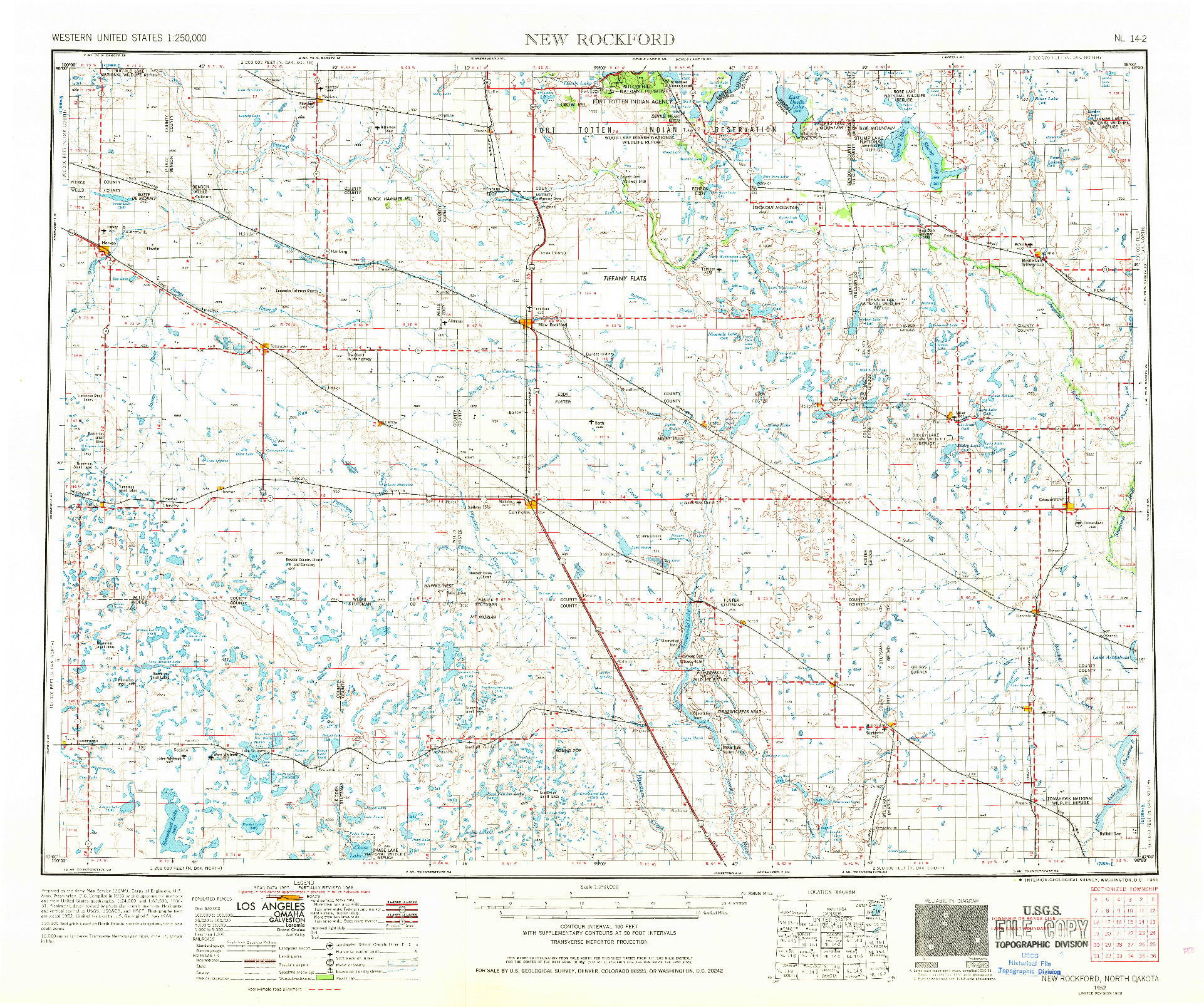 USGS 1:250000-SCALE QUADRANGLE FOR NEW ROCKFORD, ND 1952