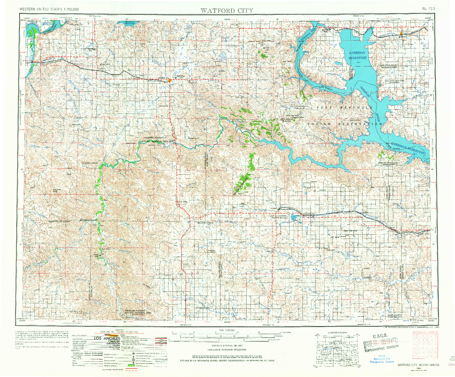 USGS 1:250000-SCALE QUADRANGLE FOR WATFORD CITY, ND 1953