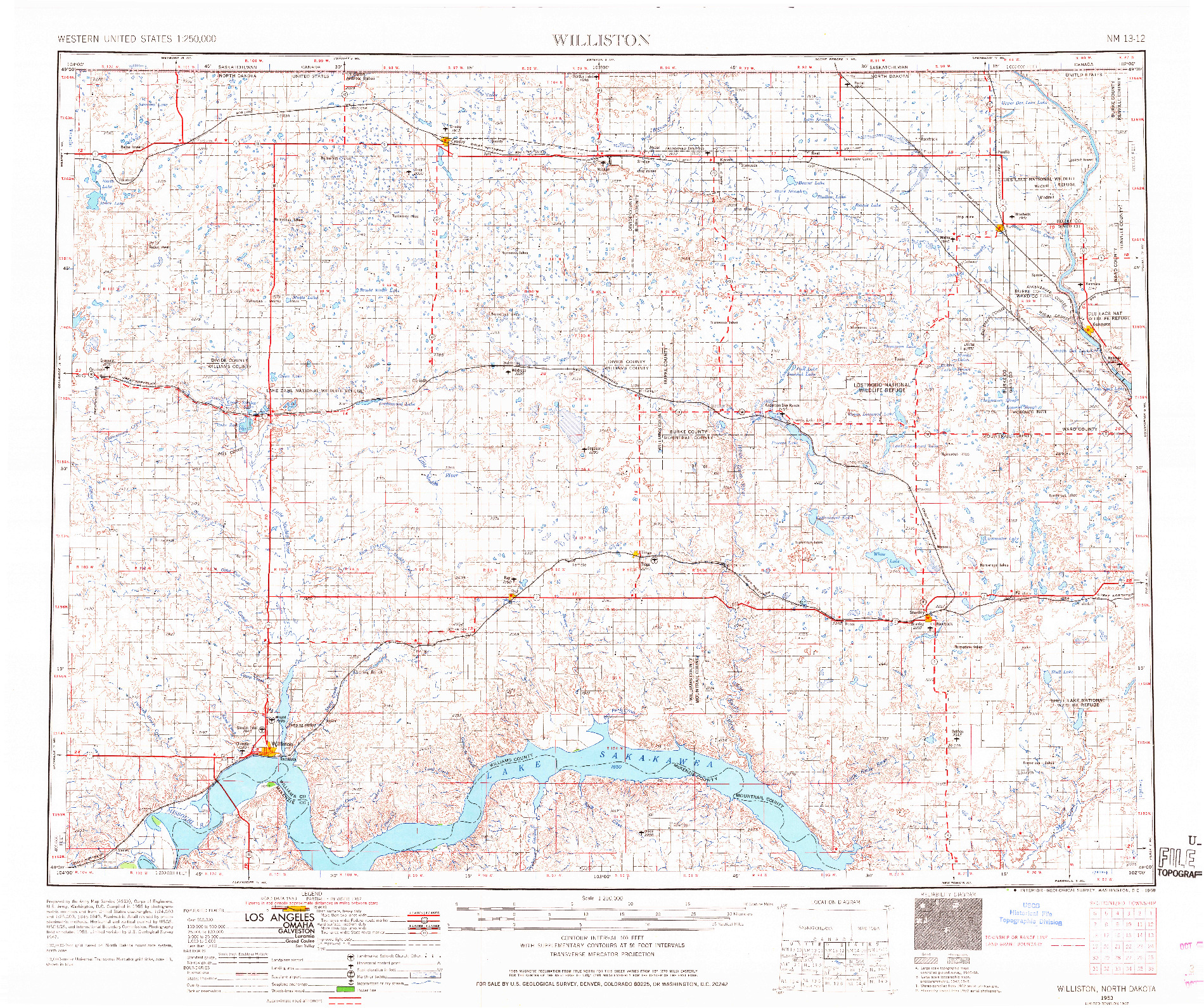 USGS 1:250000-SCALE QUADRANGLE FOR WILLISTON, ND 1953