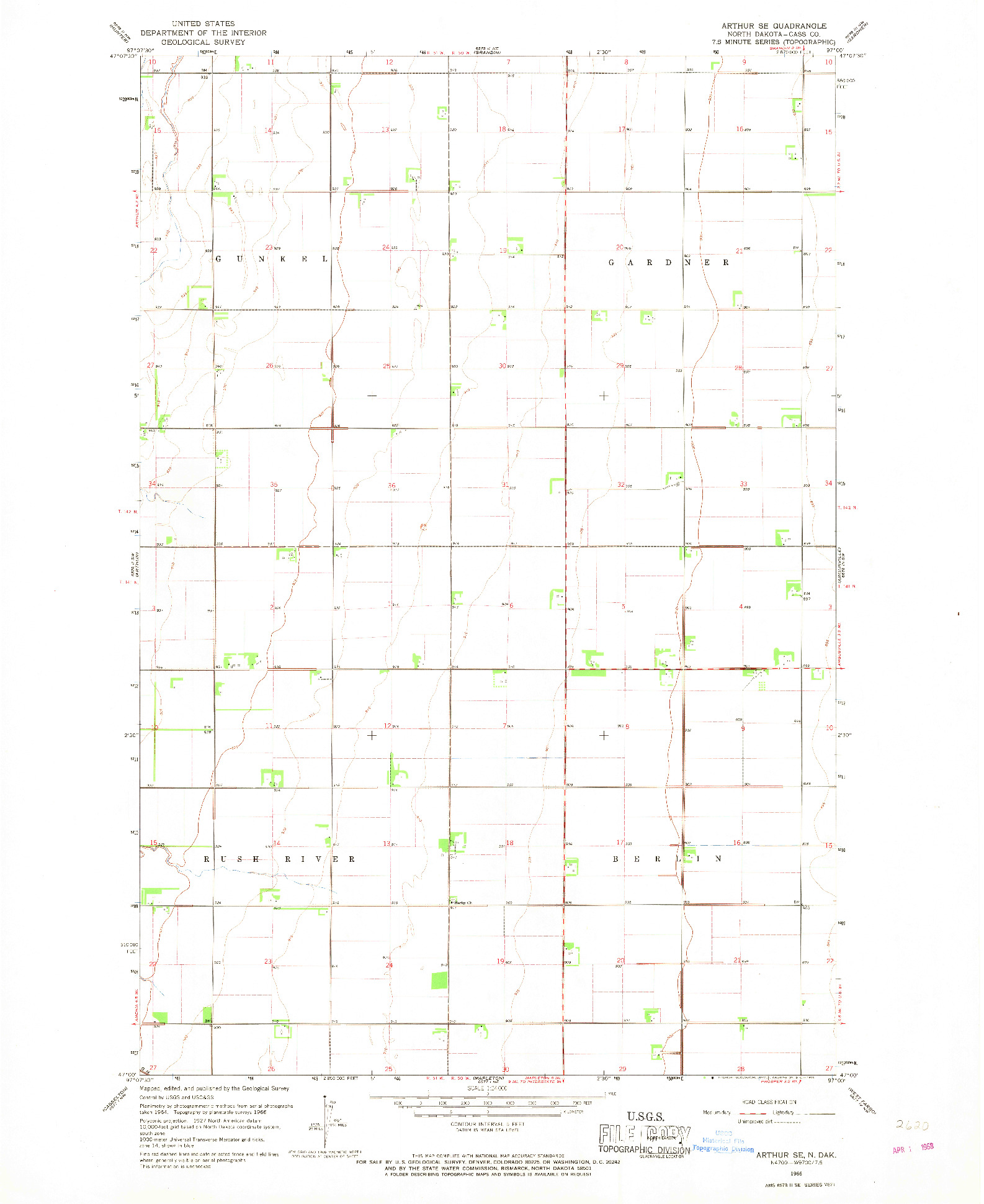 USGS 1:24000-SCALE QUADRANGLE FOR ARTHUR SE, ND 1966