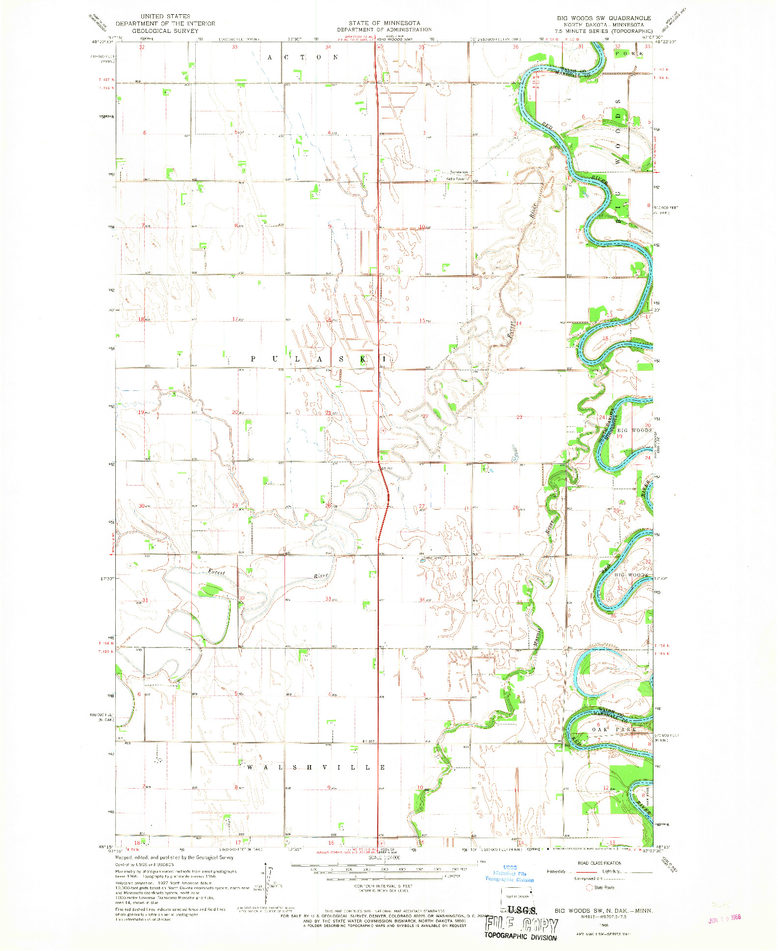 USGS 1:24000-SCALE QUADRANGLE FOR BIG WOODS SW, ND 1966