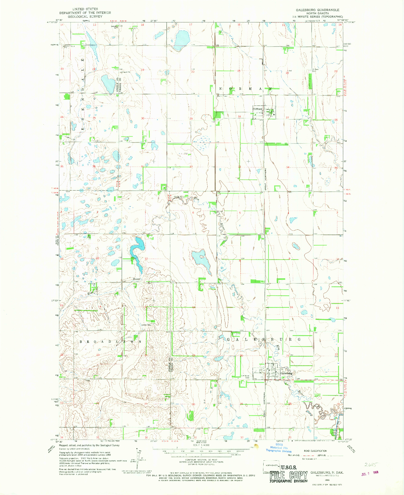 USGS 1:24000-SCALE QUADRANGLE FOR GALESBURG, ND 1966