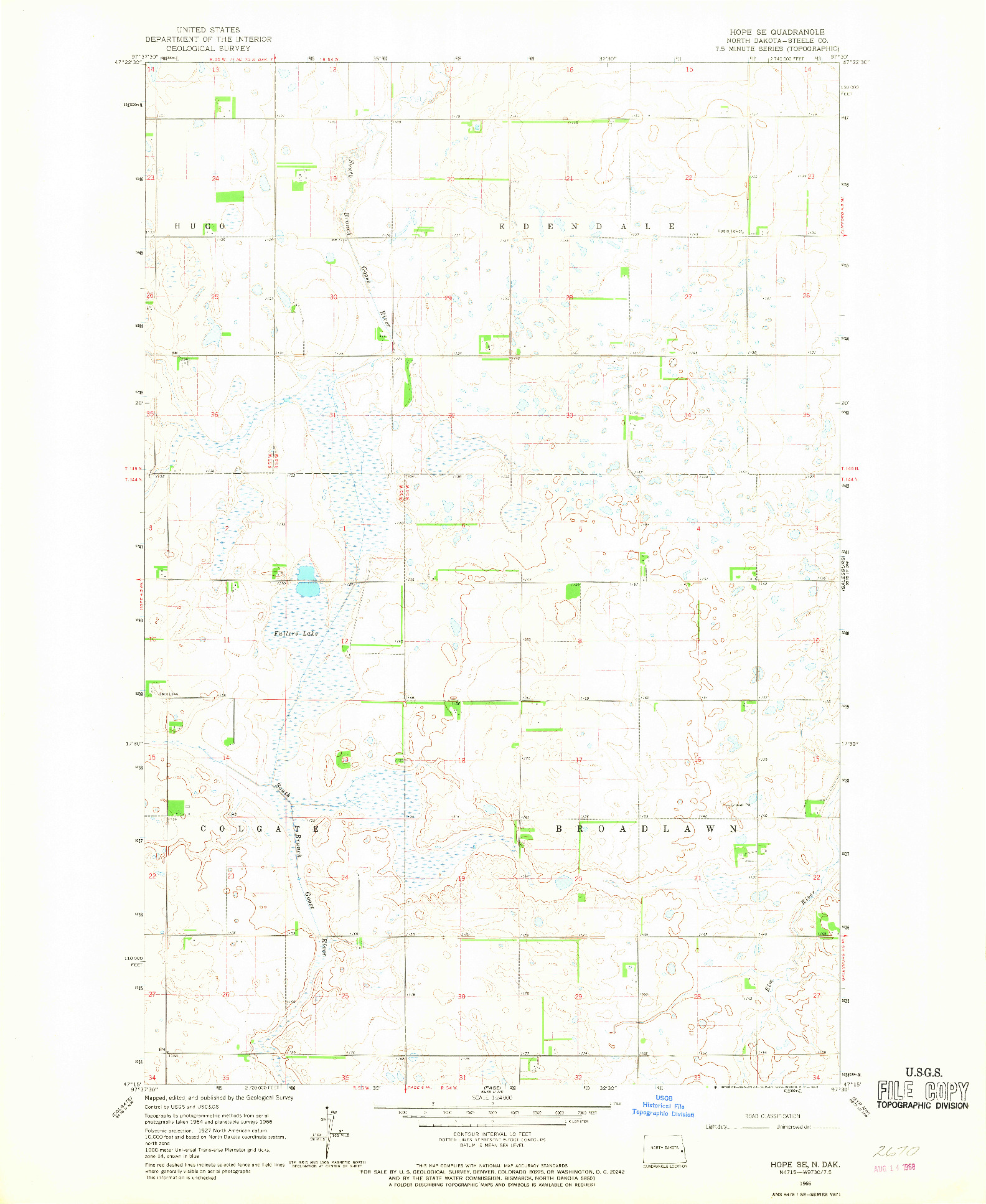 USGS 1:24000-SCALE QUADRANGLE FOR HOPE SE, ND 1966