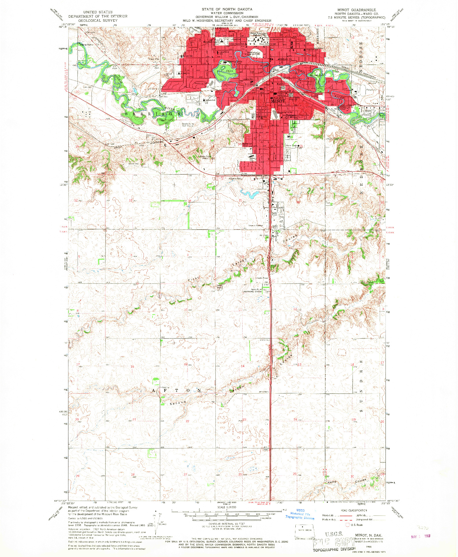 USGS 1:24000-SCALE QUADRANGLE FOR MINOT, ND 1966