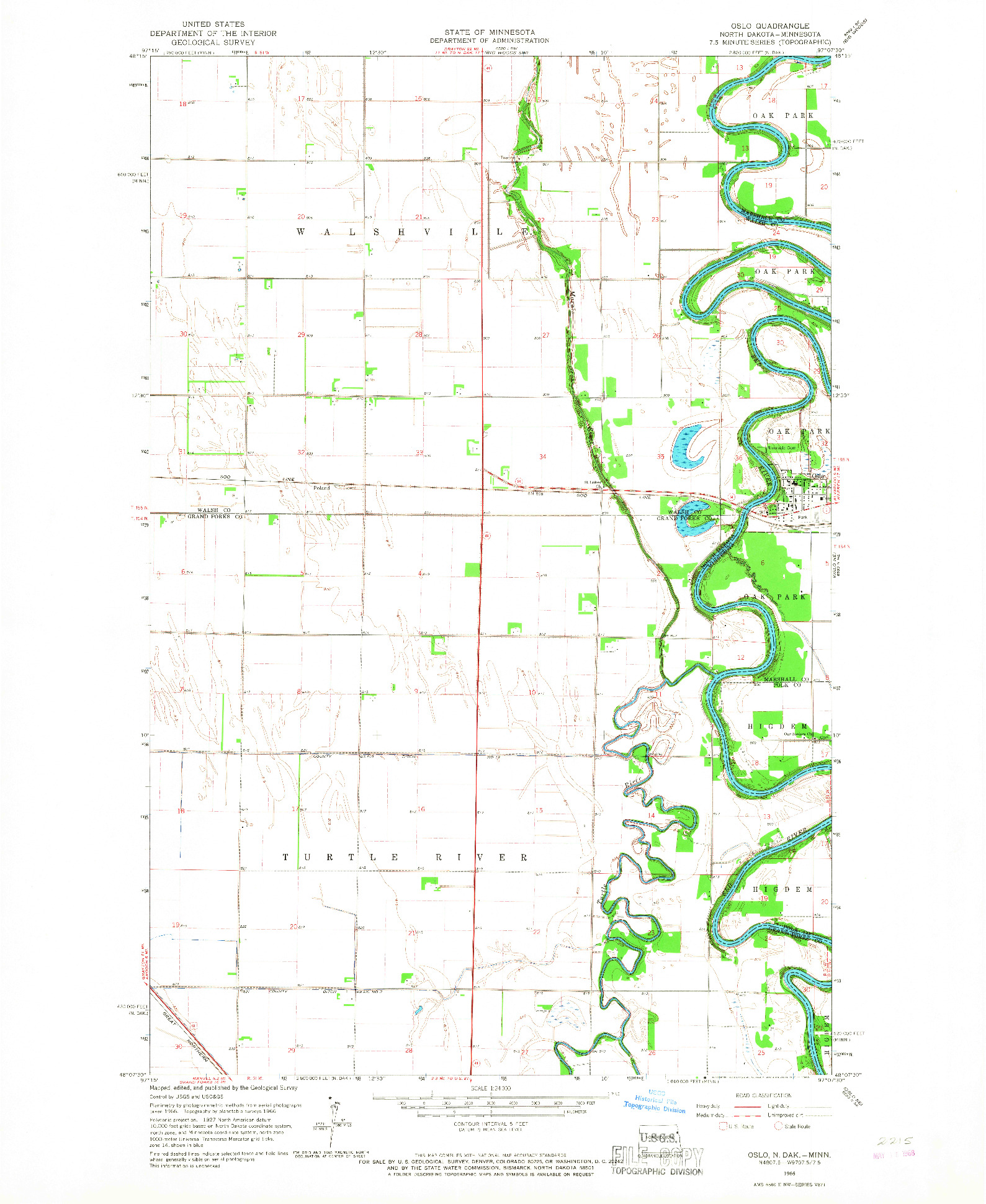 USGS 1:24000-SCALE QUADRANGLE FOR OSLO, ND 1966