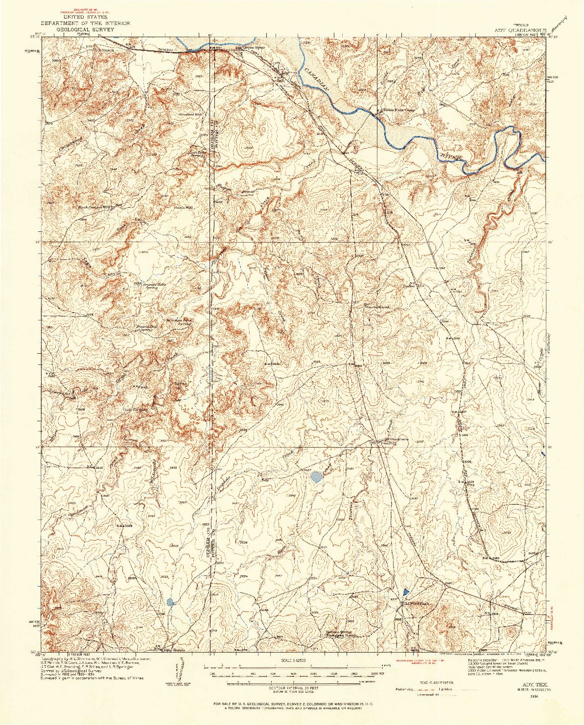 USGS 1:62500-SCALE QUADRANGLE FOR ADY, TX 1934