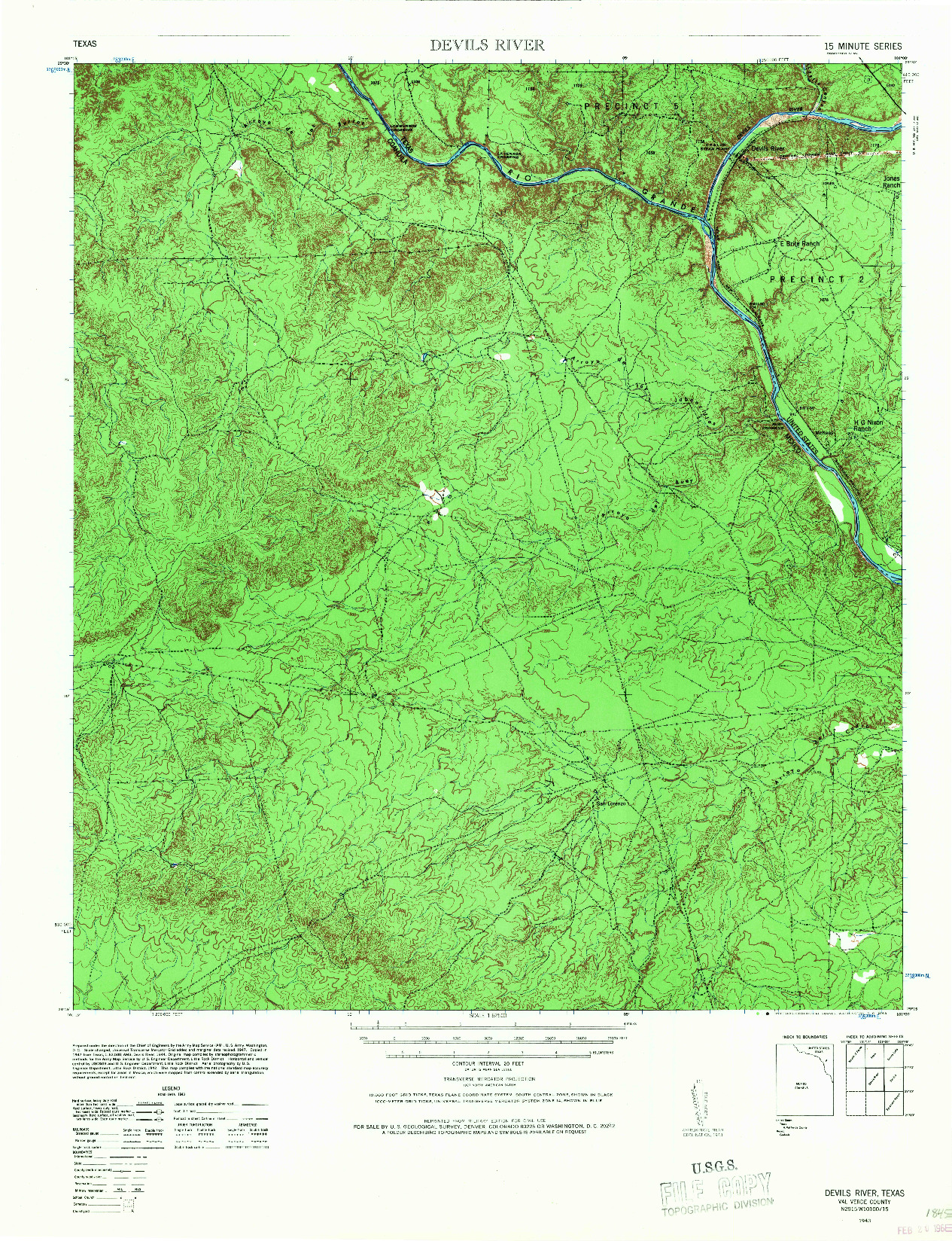 USGS 1:62500-SCALE QUADRANGLE FOR DEVILS RIVER, TX 1943