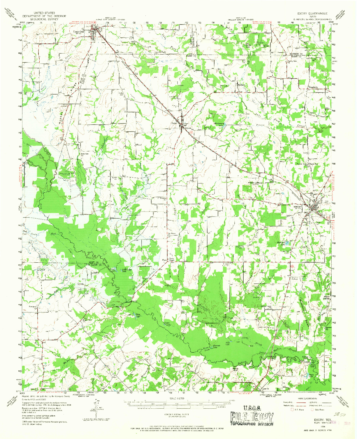 USGS 1:62500-SCALE QUADRANGLE FOR EMORY, TX 1956