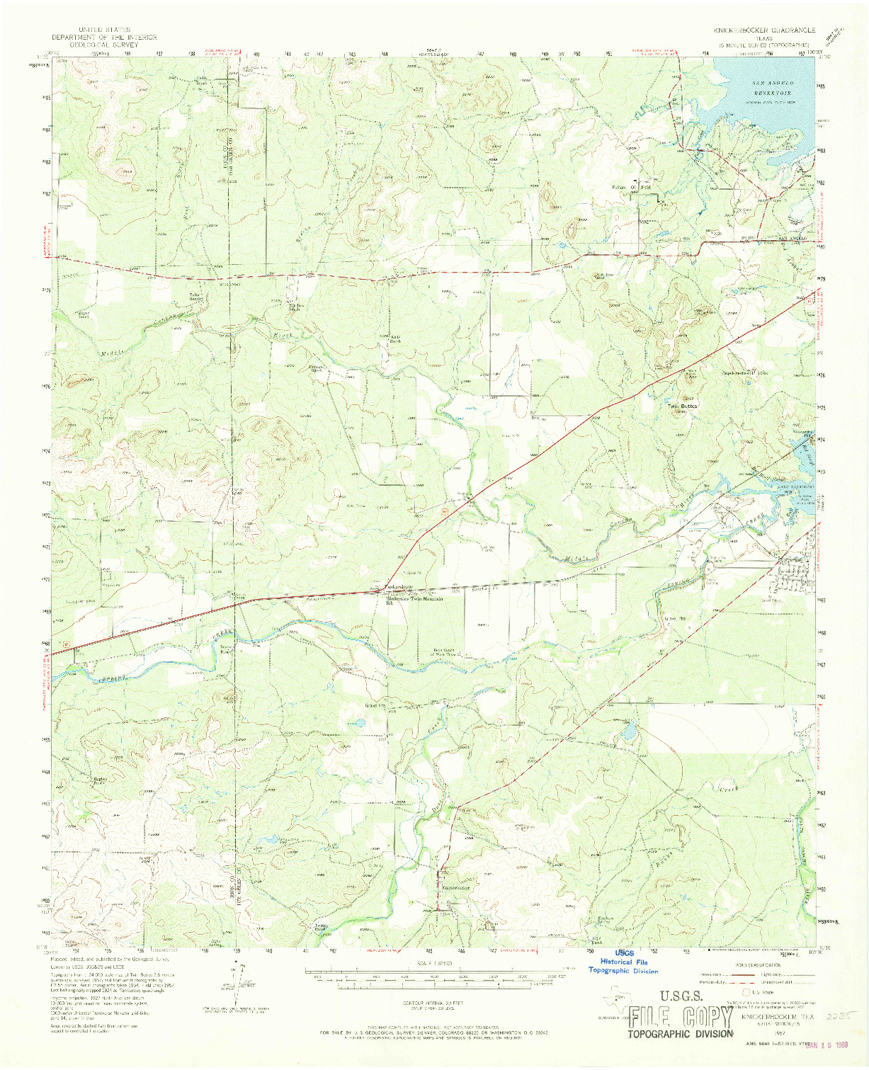 USGS 1:62500-SCALE QUADRANGLE FOR KNICKERBOCKER, TX 1957