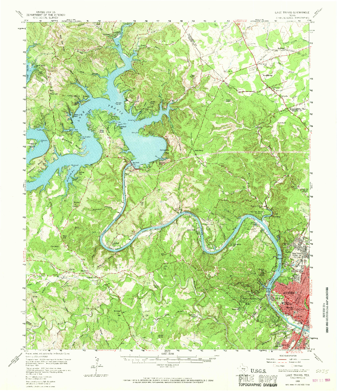 USGS 1:62500-SCALE QUADRANGLE FOR LAKE TRAVIS, TX 1959