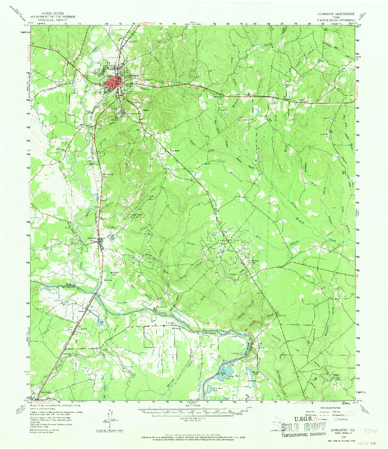 USGS 1:62500-SCALE QUADRANGLE FOR LIVINGSTON, TX 1958