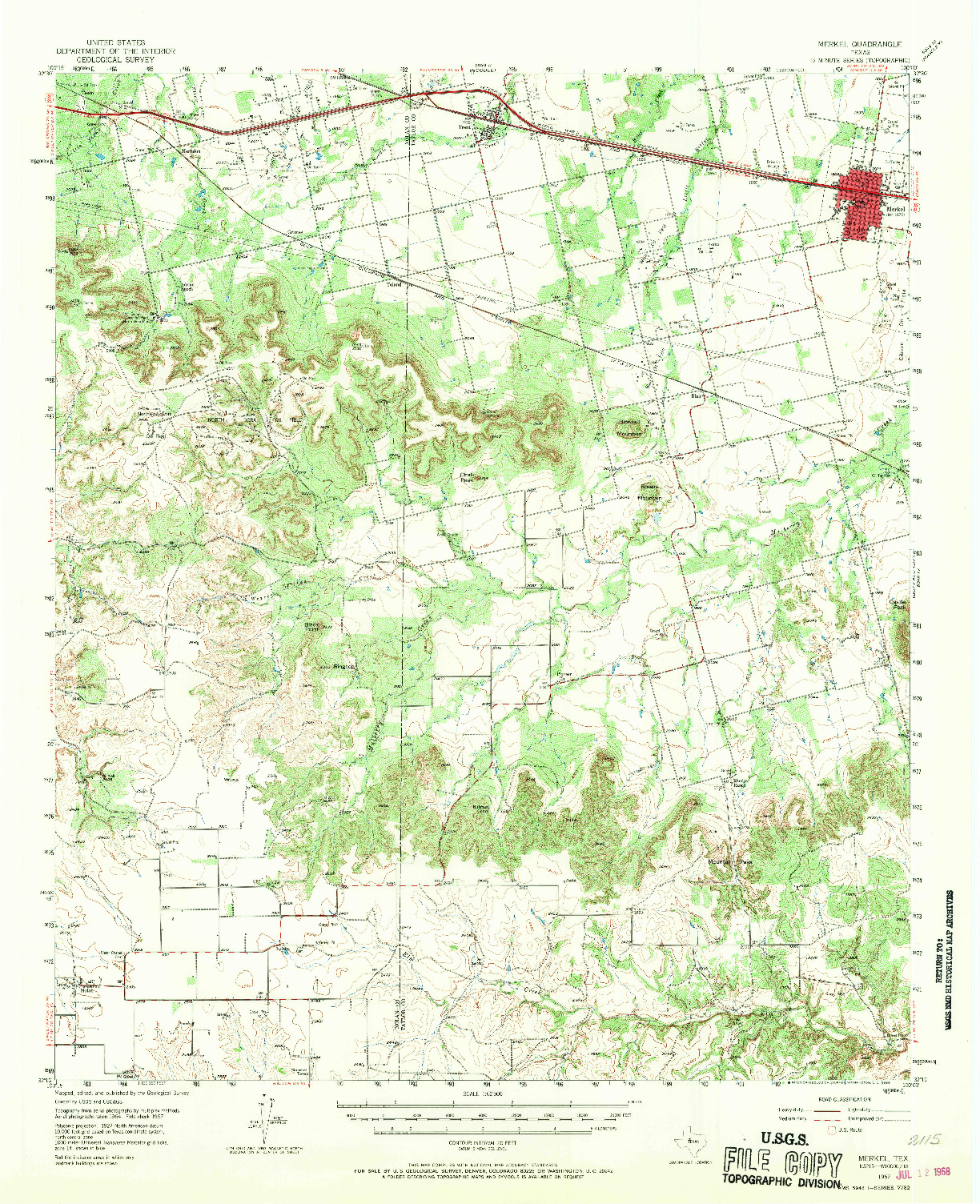 USGS 1:62500-SCALE QUADRANGLE FOR MERKEL, TX 1957