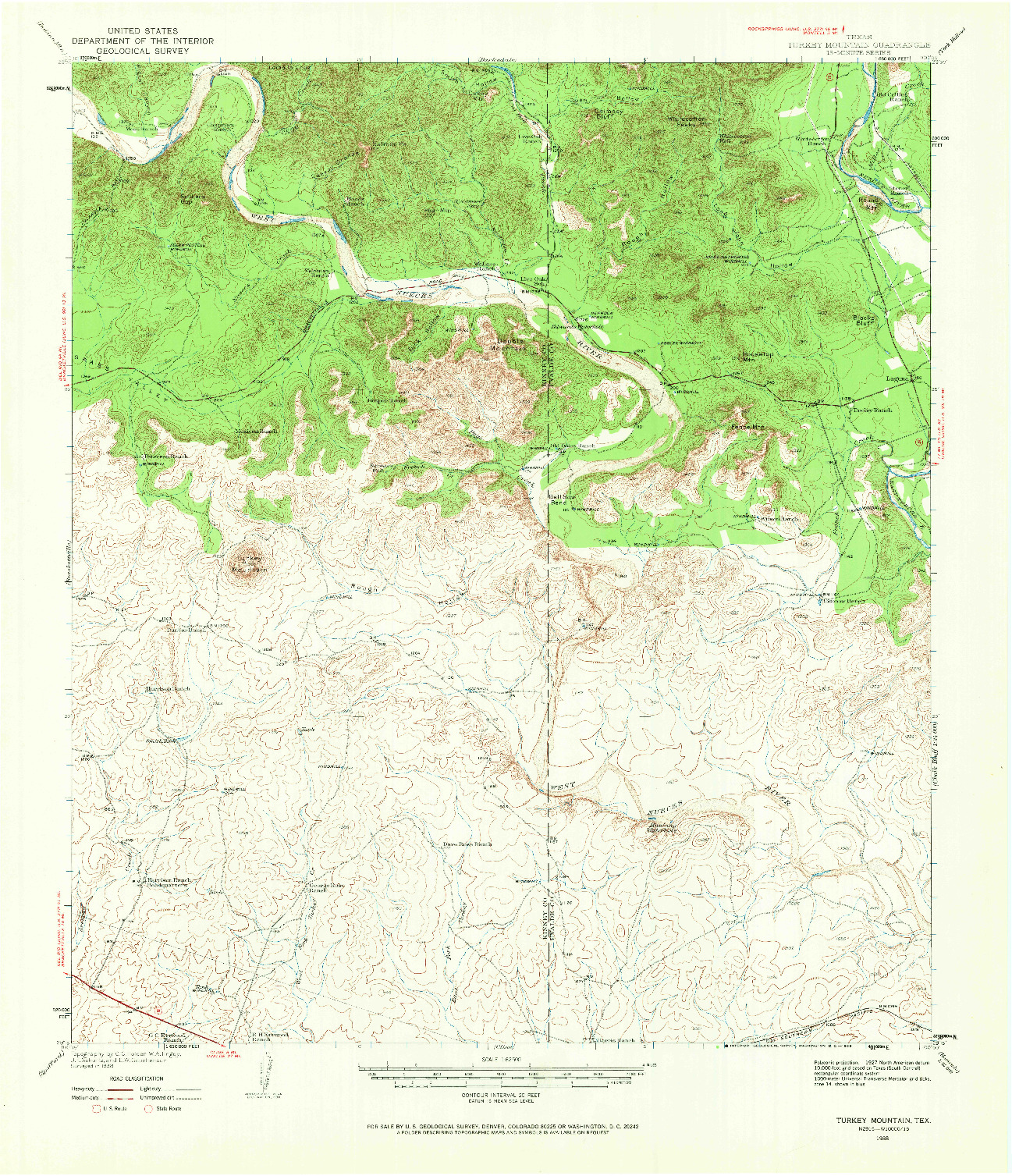 USGS 1:62500-SCALE QUADRANGLE FOR TURKEY MOUNTAIN, TX 1938