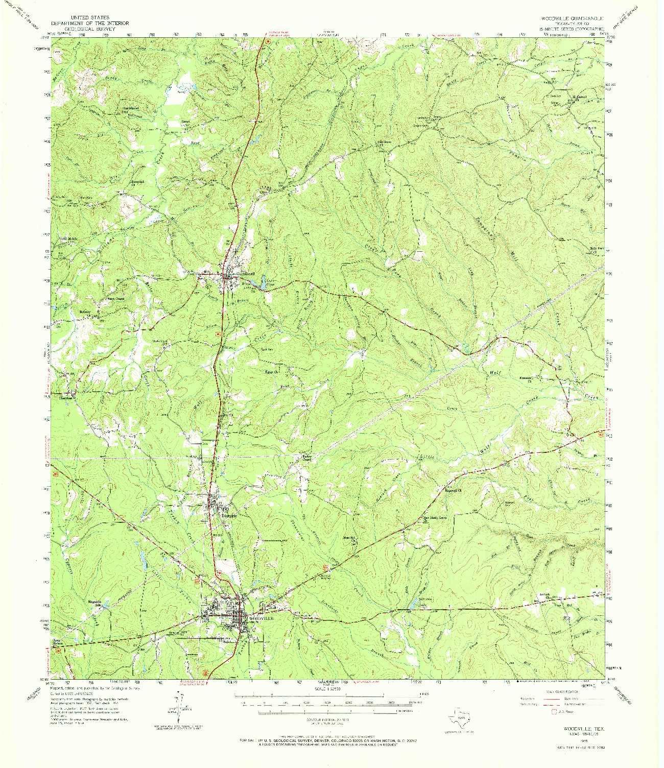 USGS 1:62500-SCALE QUADRANGLE FOR WOODVILLE, TX 1955