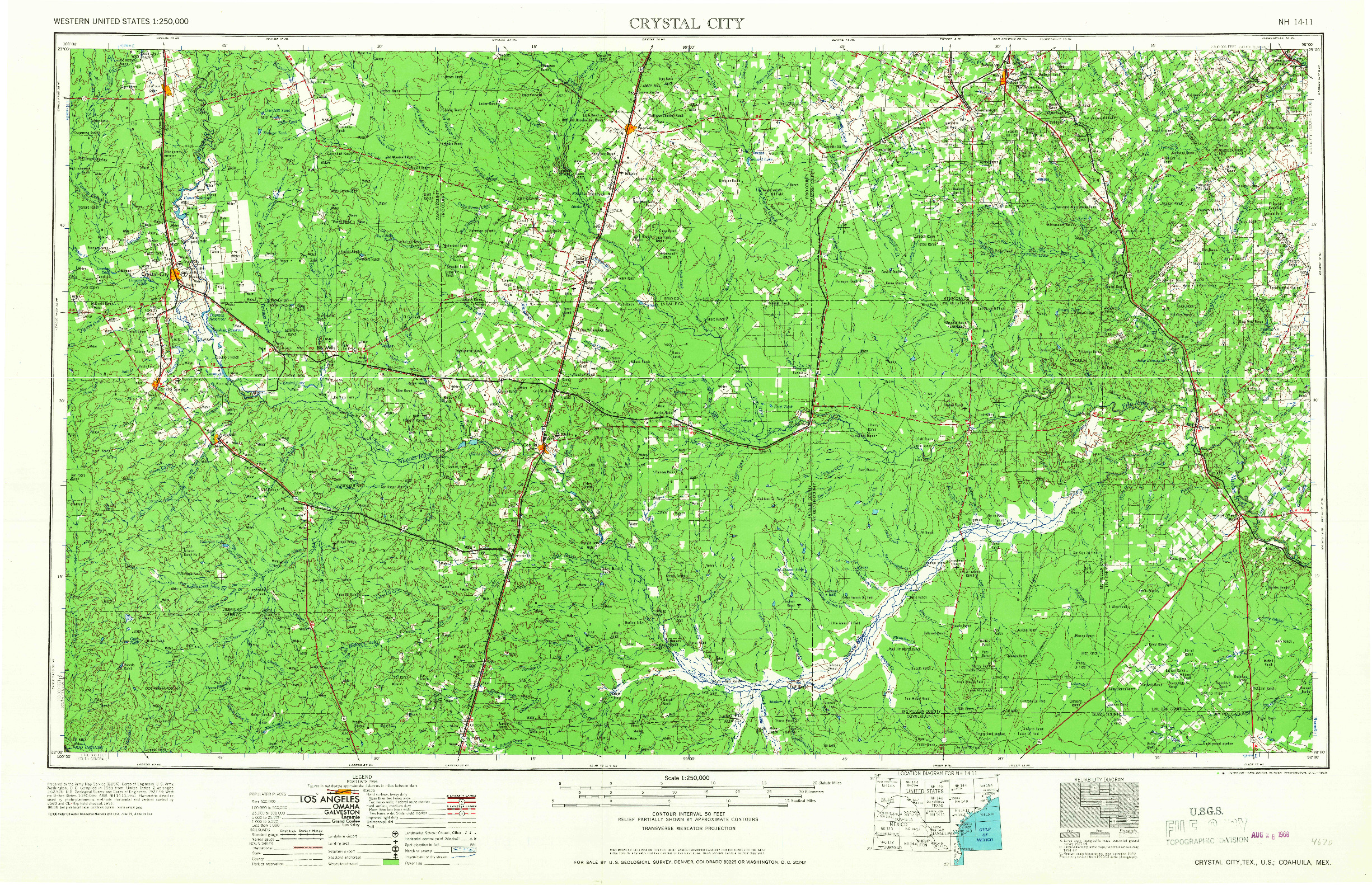 USGS 1:250000-SCALE QUADRANGLE FOR CRYSTAL CITY, TX 1968
